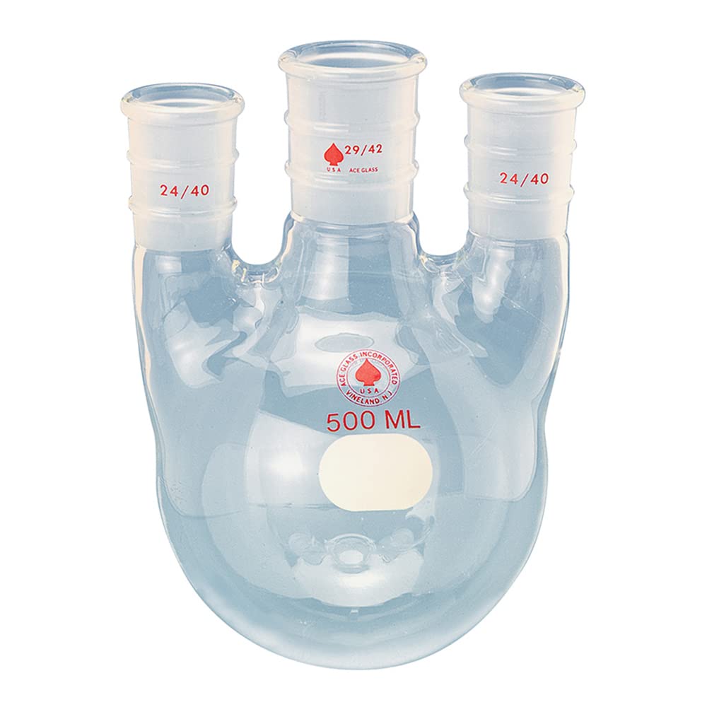 5L Round Bottom Three Neck Boiling Flask with 29/42 Center Joint & 24/40 Side Joints - Ideal for Chemistry Experiments, Distillation & Lab Research