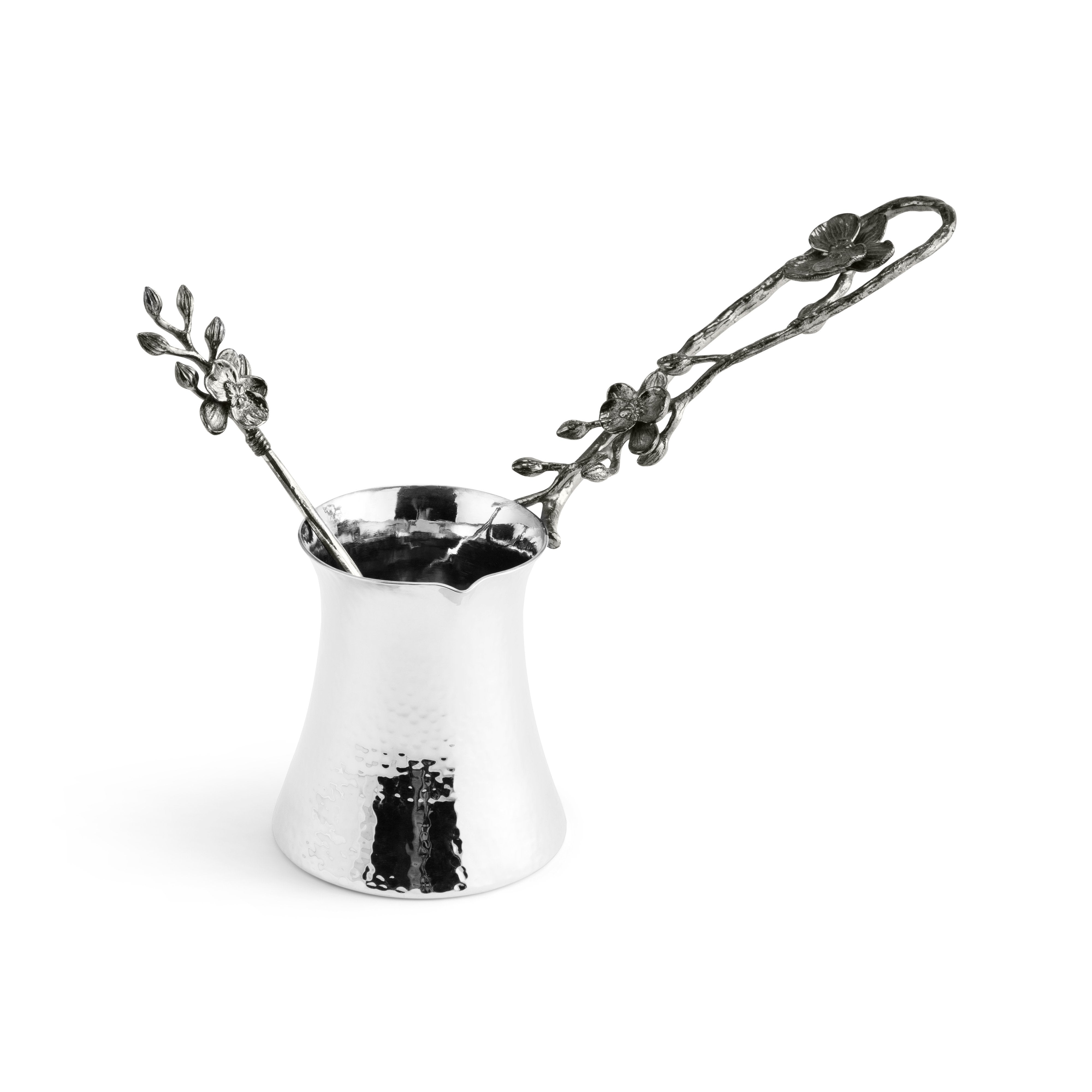 Premium Black Orchid Coffee Pot with Spoon - Medium Size for Pour Over & French Press - Perfect for Home, Office, and Gifts