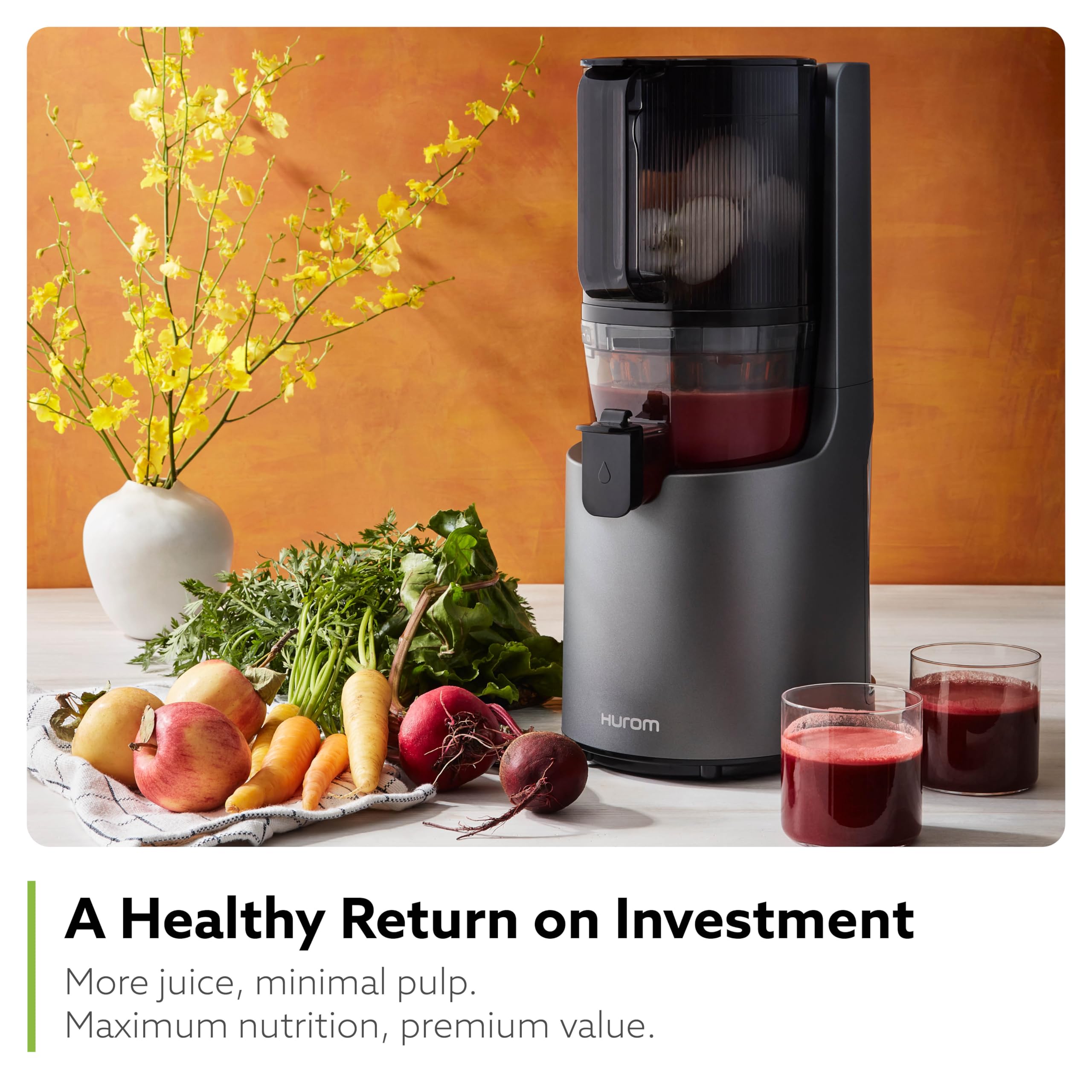 Hurom H-200 Slow Juicer - Electric Cold Press Juicer Machine with Wide Feeding Chute for Whole Fruits & Vegetables - BPA Free, Easy to Clean & Assemble - Perfect for Healthy Juices, Smoothies & Baby Food at Home