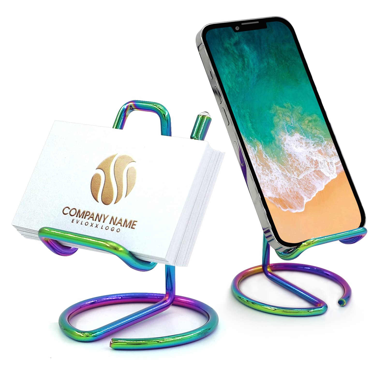 2 Pack Business Card Holder and Cell Phone Stand for Desk - Office Desktop Organizer with Card Display & Phone Dock - Perfect for Meetings, Conferences & Workspace Organization (Dazzle Design)