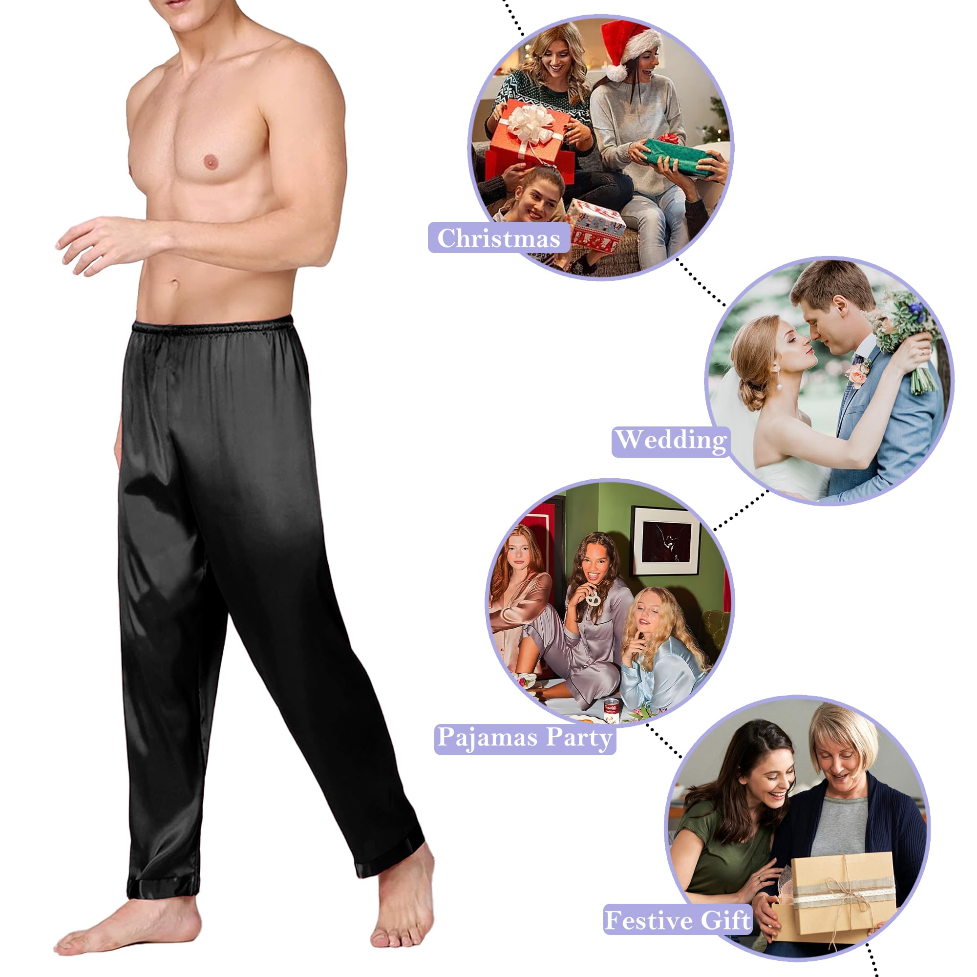 Premium 100% Mulberry Silk Pajama Pants for Men - Luxury Sleepwear & Loungewear for Comfortable Nights & Relaxing at Home - Soft Silk Pj Bottoms for Sleeping, Yoga & Spa Days