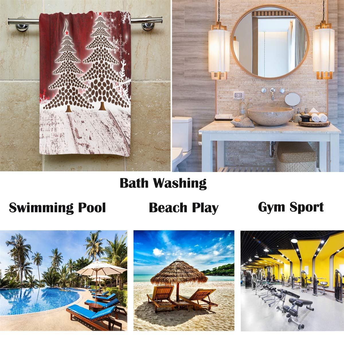 Snowflake Christmas Tree Hand Towels Set - 16x30 Inch Retro Red Wooden Bathroom Towels for Holiday Decor - Merry Xmas Gifts for Home, Kitchen & Bath Decorations