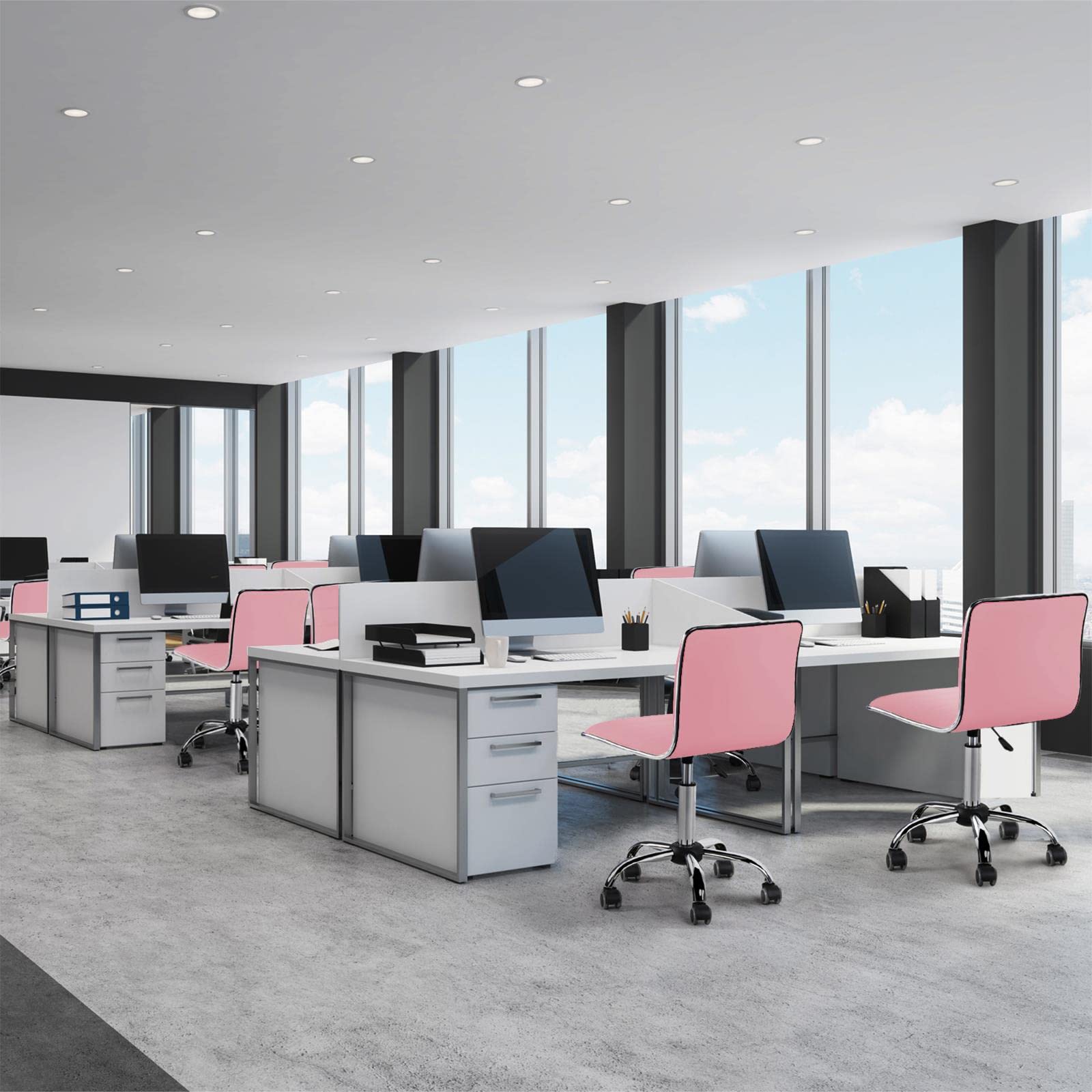 Yaheetech Executive PU Leather Office Chair - Adjustable Low Back Swivel Task Chair with Wheels, Armless Design for Home & Office Workspace - Perfect for Small Spaces, Study Rooms & Modern Workstations (Pink)