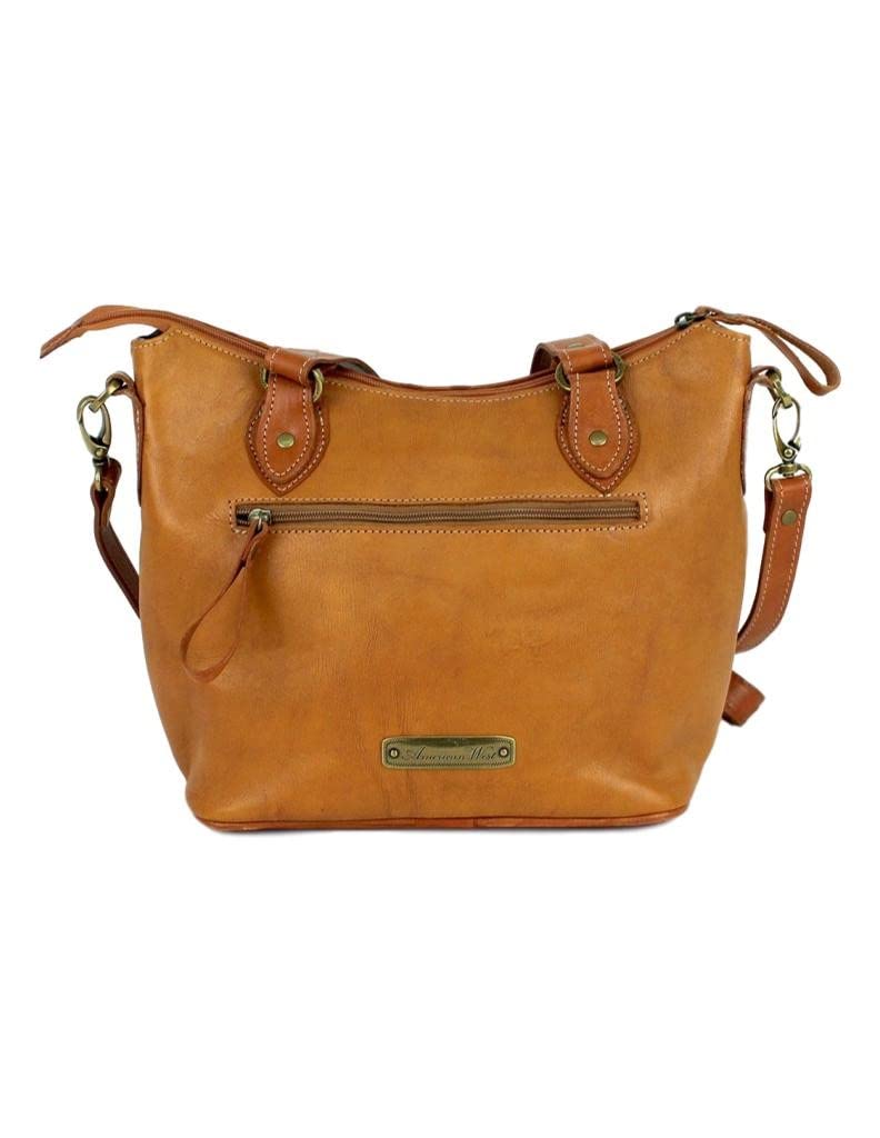 American West Texas Rose Leather Small Convertible Bucket Tote Bag - Golden Tan - Perfect for Work, Travel & Everyday Use