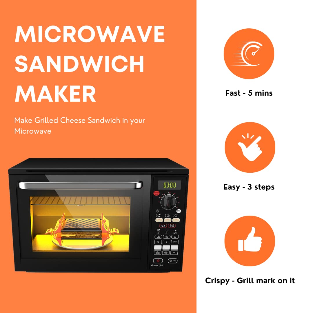 Microwave Sandwich Maker & Panini Press - Fast Cooking & Dishwasher Safe Grill Tray for Quick Meals, Breakfast, and Office Lunches