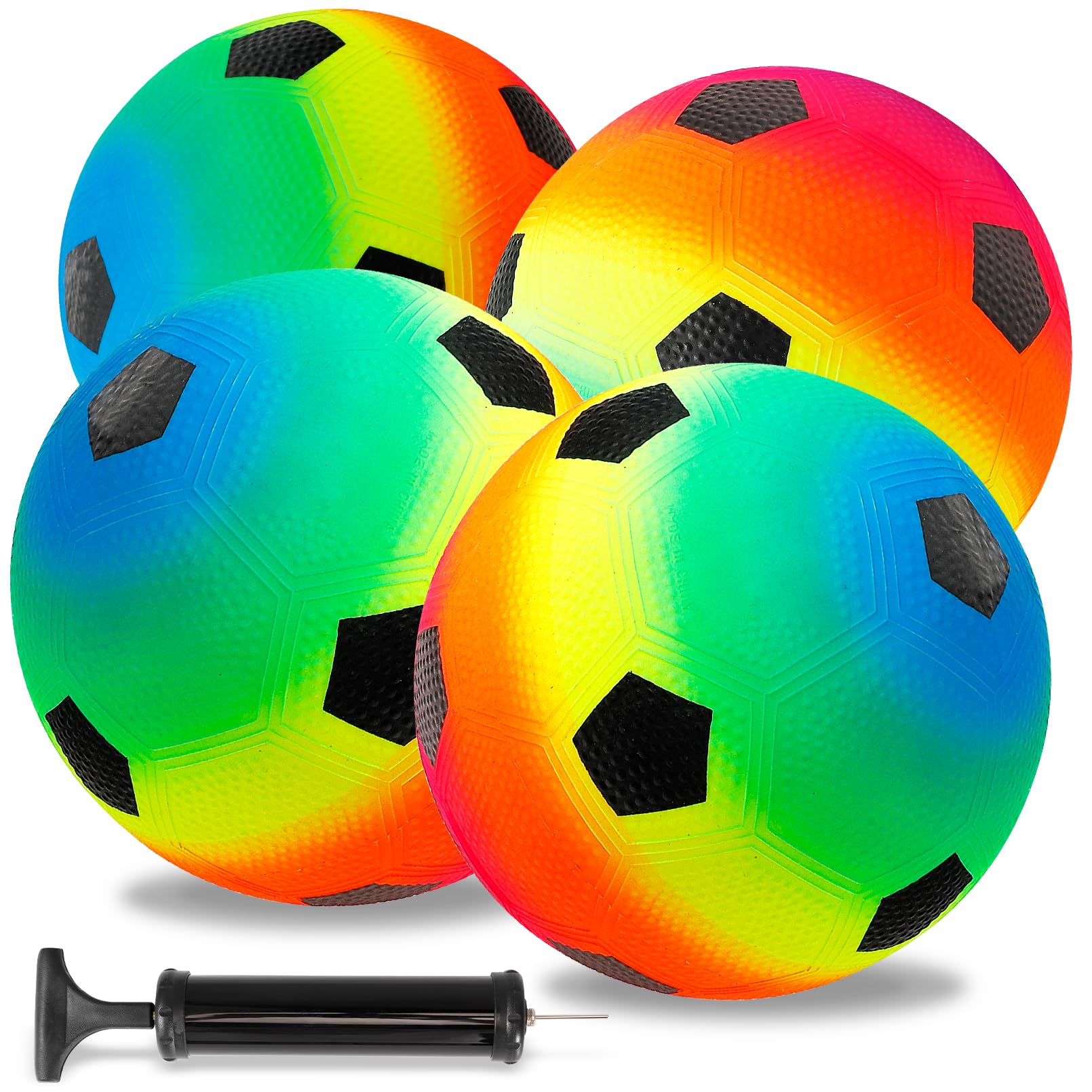 Jeffbaubl 4-Pack Rainbow Playground Balls - 8.5 Inch Inflatable Kickballs for Kids & Adults with Hand Pump - Colorful Dodgeball, Handball for Indoor & Outdoor Games, School PE, Backyard Fun, Team Sports