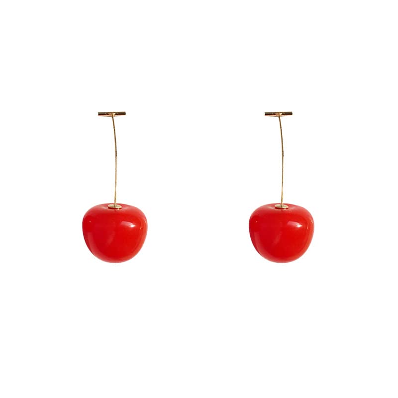 3D Red Cherry Drop Earrings for Women - Cute Fruit Dangle Earrings in Gold - Perfect for Summer Outfits, Parties & Casual Wear
