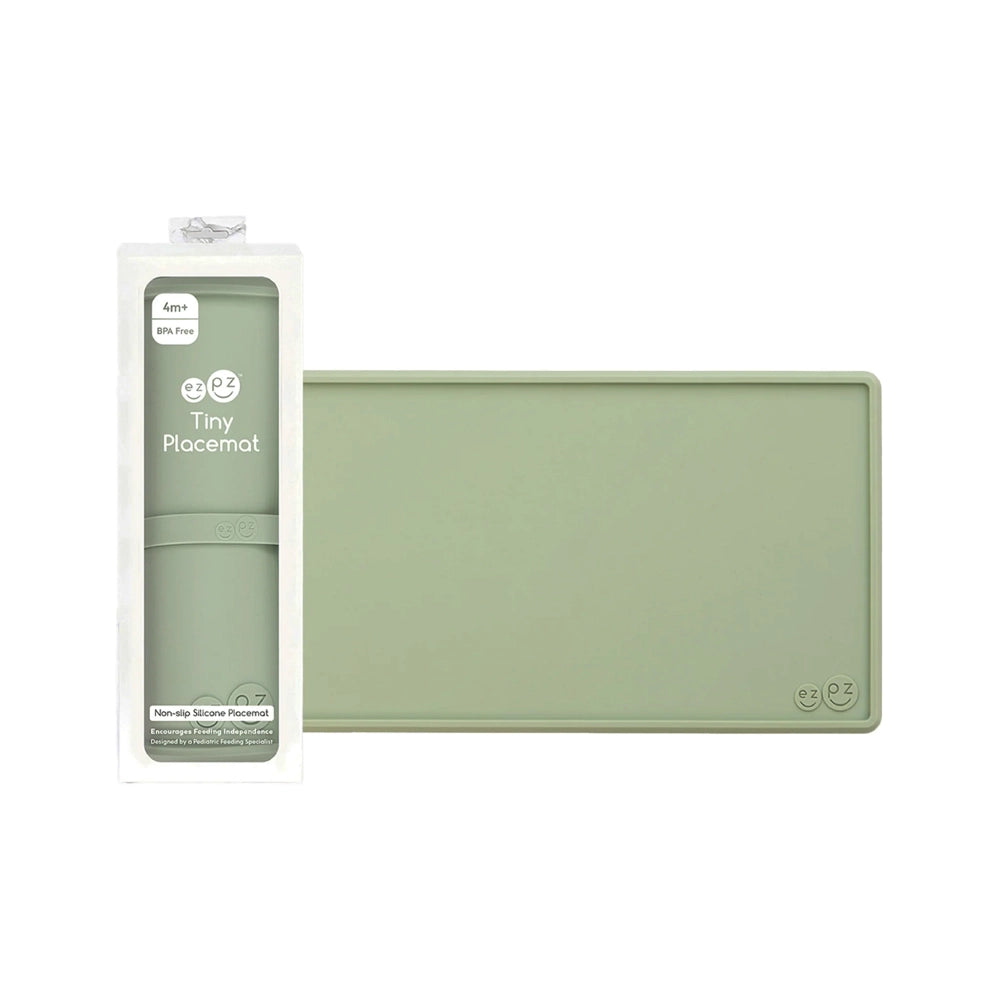 EzPz Tiny Placemat in Sage Green - Non-Slip Silicone Baby Placemat for High Chairs & Tables - Perfect for Toddler Mealtime & Travel