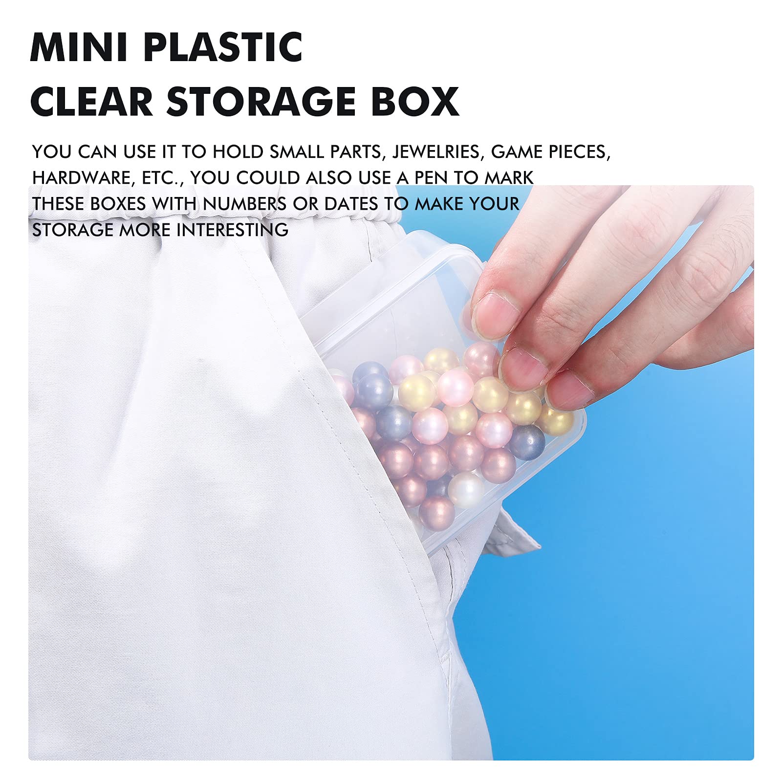 6-Piece Mini Plastic Clear Bead Storage Containers with Lids - Small Organizer Box for Jewelry, Beads, Crafts, Business Cards & Game Pieces (2.48