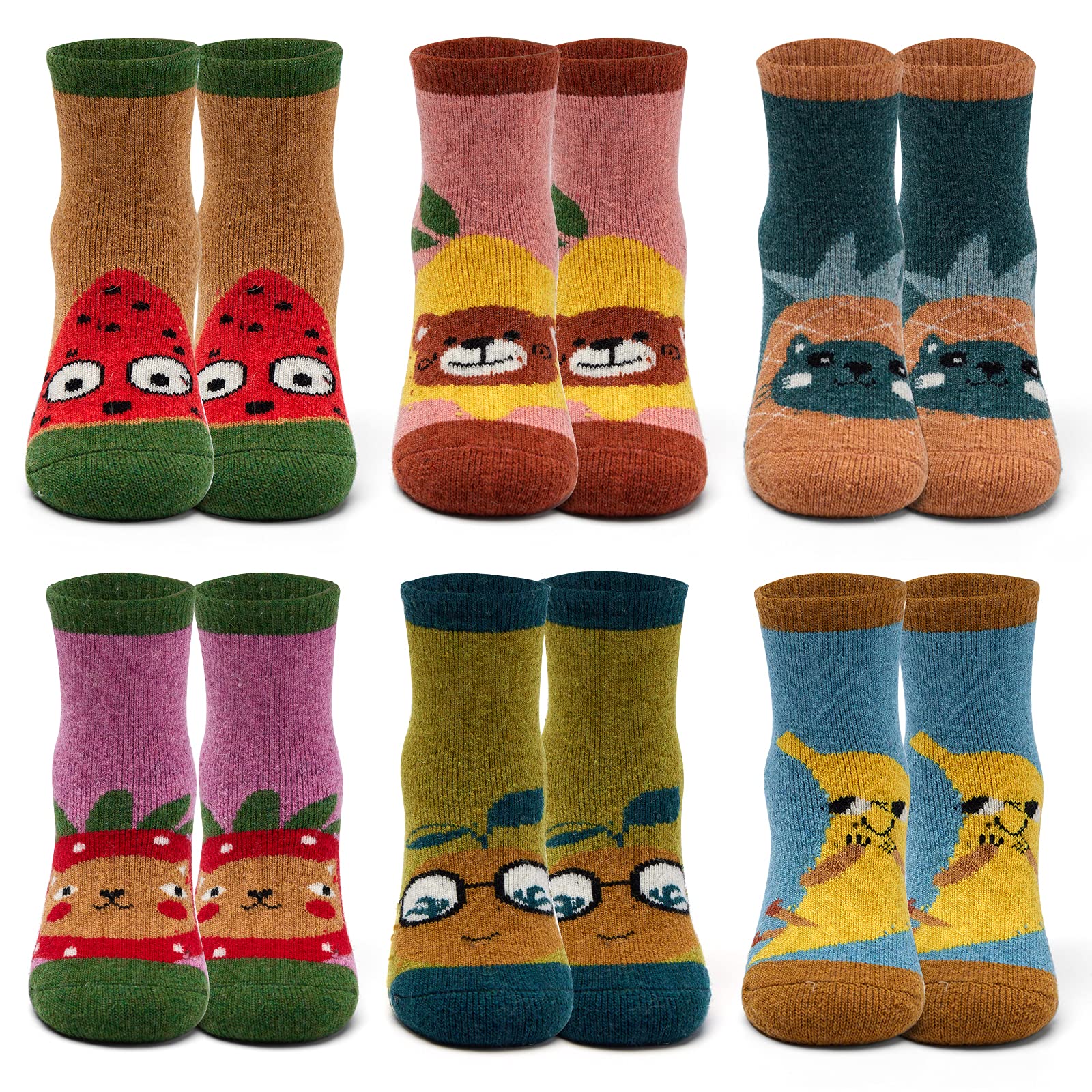 Boys Wool Socks for Kids - 6 Pack Warm Winter Thermal Crew Socks for Girls & Boys - Soft Thick Knit Socks for Cold Weather, Outdoor Activities & School