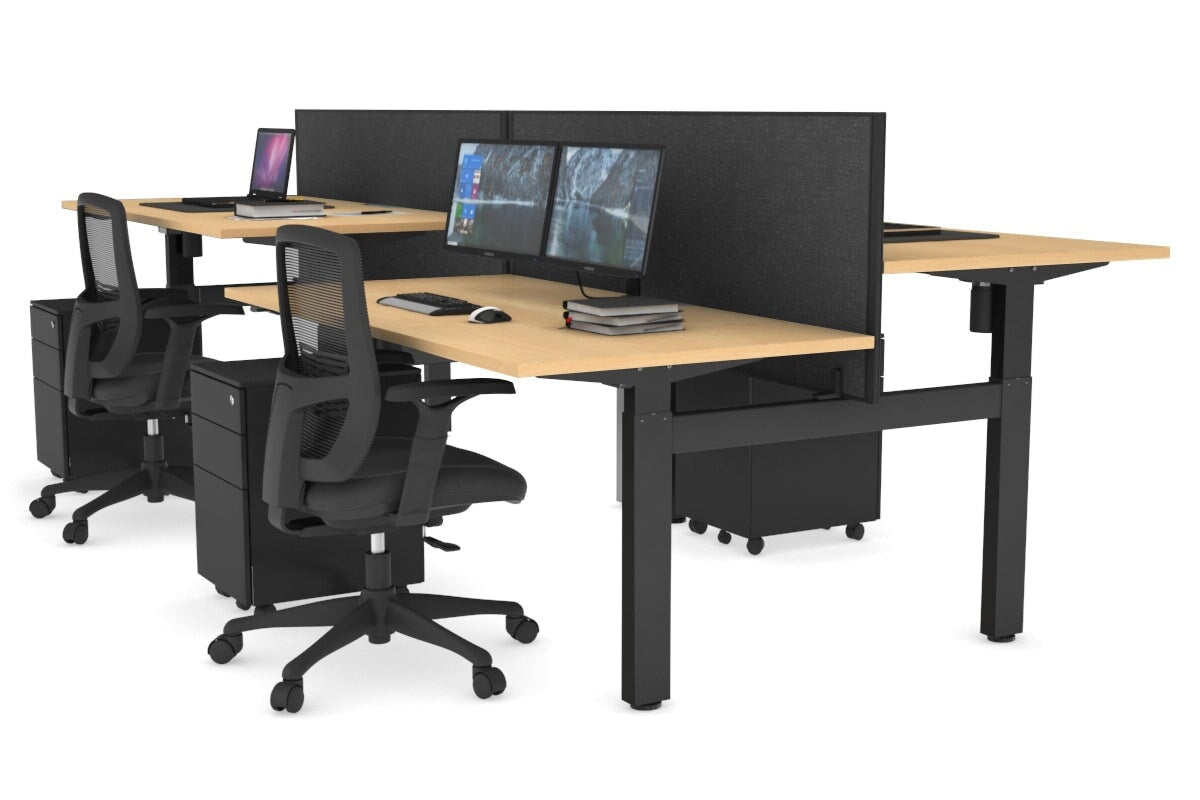 Adjustable 4-Person H Bench Workstation with Black Frame [1400L x 800W] - Perfect for Office, Coworking Spaces & Home Offices