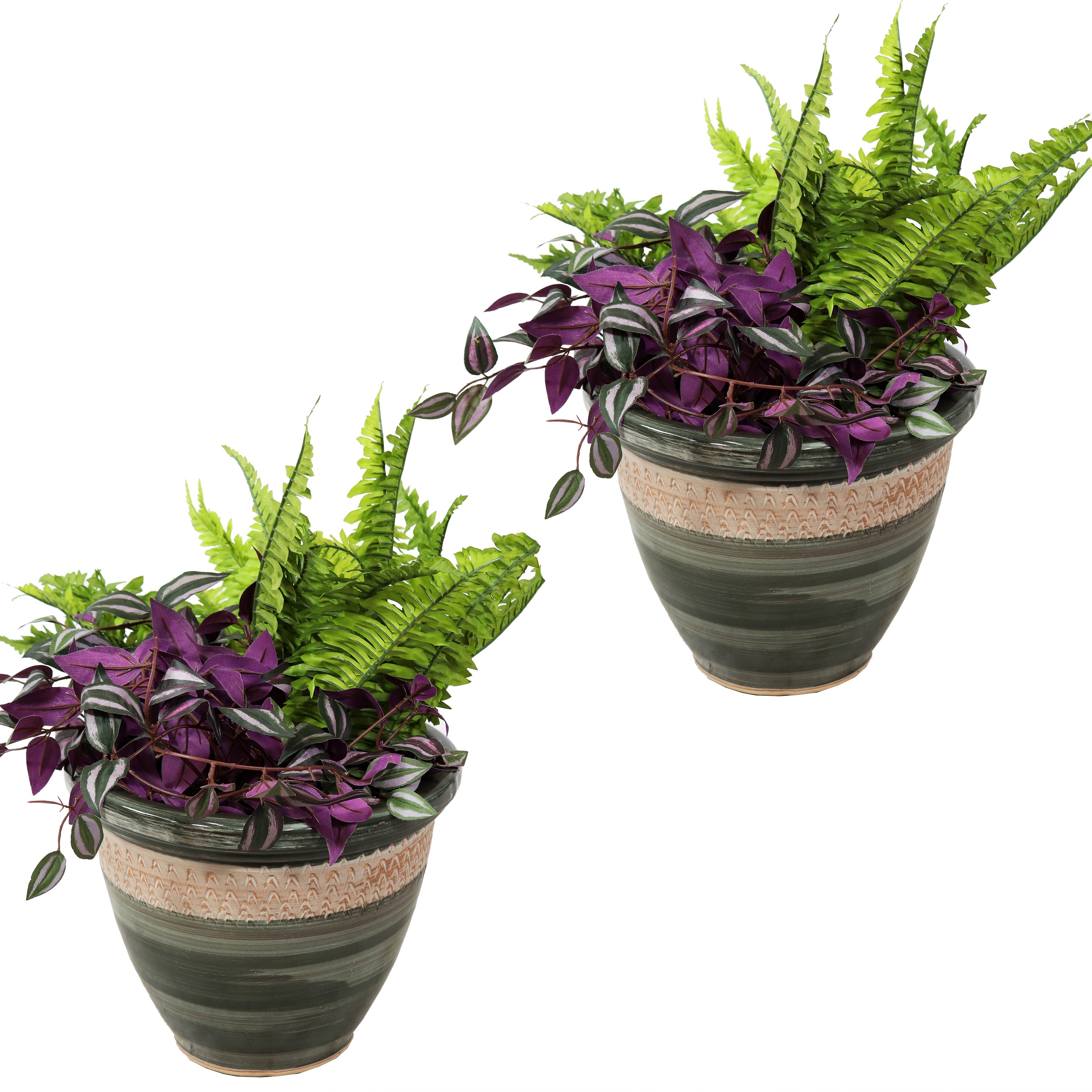 Sunnydaze Set of 2 Indoor/Outdoor Ceramic Planters - 12 Inch Decorative Flower Pots for Home, Garden, Patio & Balcony Decor