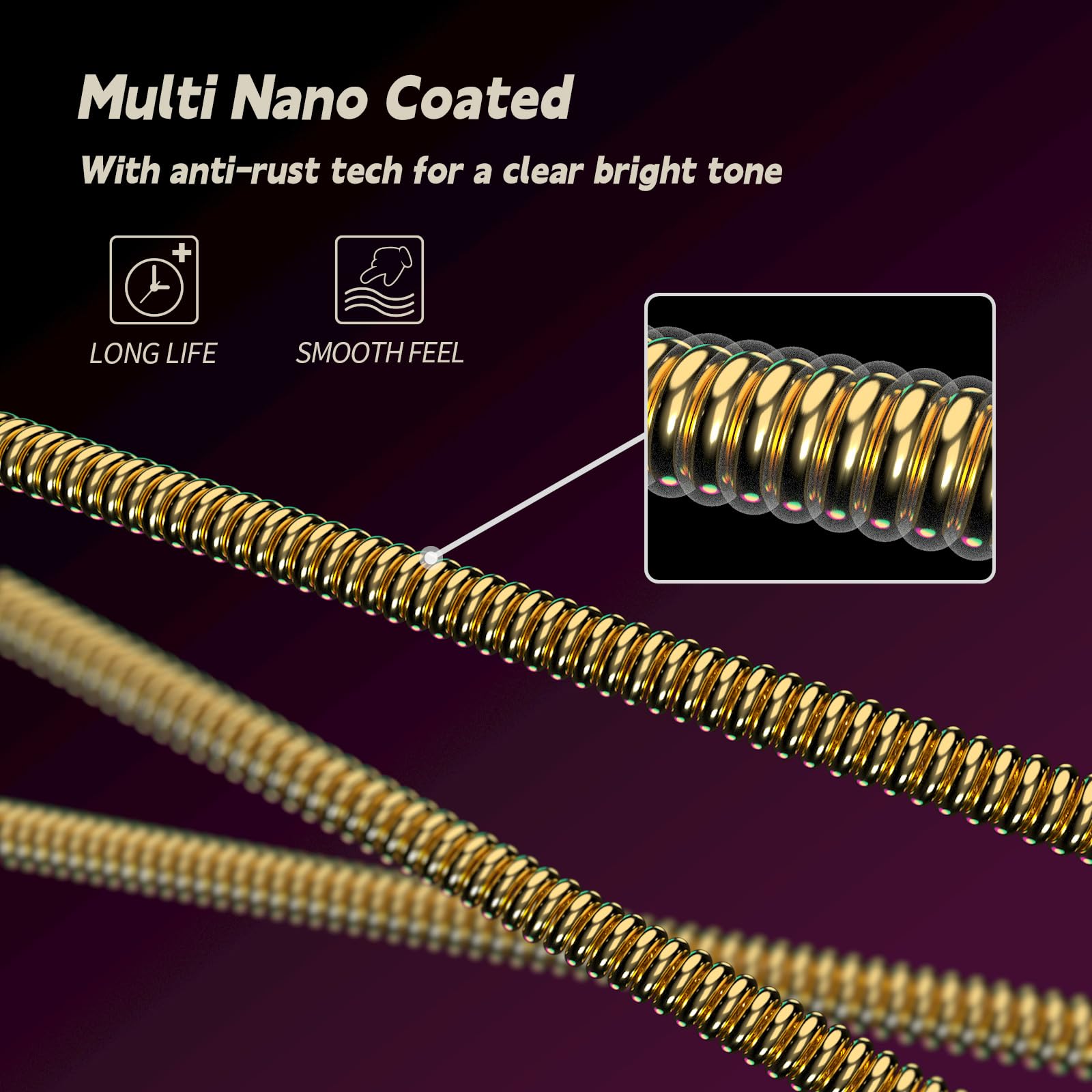 Alice Coated Electric Guitar Strings - Alloy Steel Winding with Gold Polish for Smooth Feel & Warm Bright Tone - Super Light 09-42 Gauge - Ball End with String Label - Easy to Install - Perfect for Rock, Blues & Jazz Performances