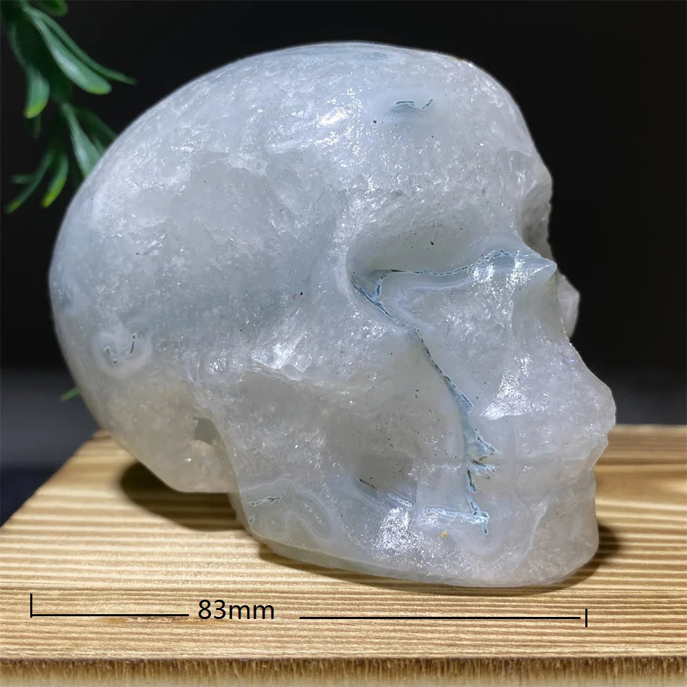 Natural Green Moss Agate Carved Skull Druzy Crystal - Healing Stone Geode for Witchcraft & Home Decor | Meditation, Altar Display & Spiritual Healing Gift