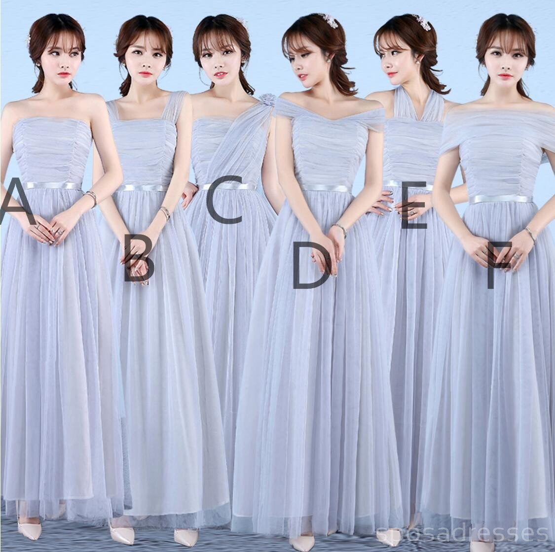 Elegant Gray Soft Tulle Long Bridesmaid Dresses - Mismatched Style BD012 | Perfect for Weddings, Proms, and Formal Events