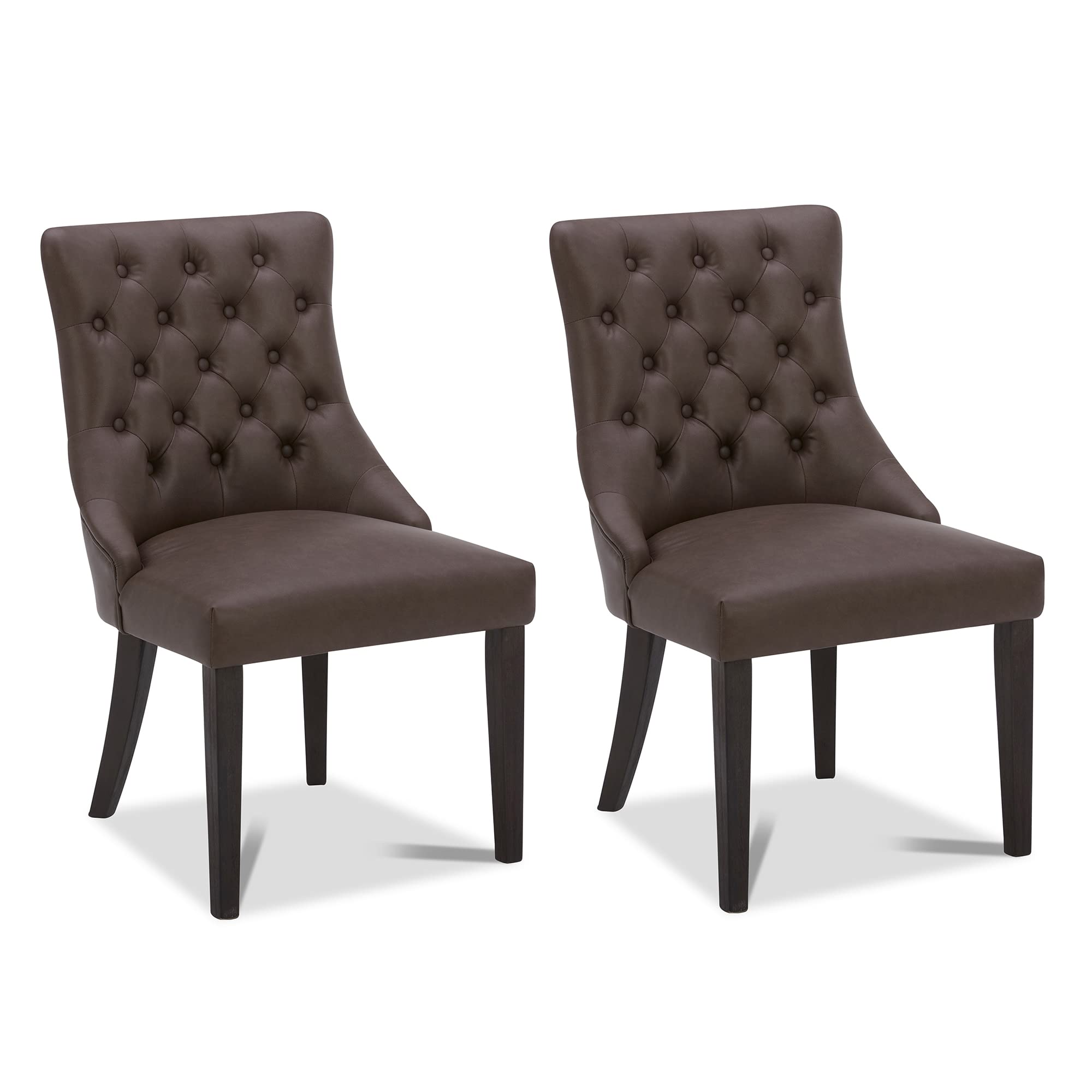 CHITA Farmhouse Tufted Dining Chairs Set of 2 - Modern Upholstered Faux Leather High Back Kitchen Chairs in Chocolate Brown - Perfect for Dining Room, Breakfast Nook or Home Office