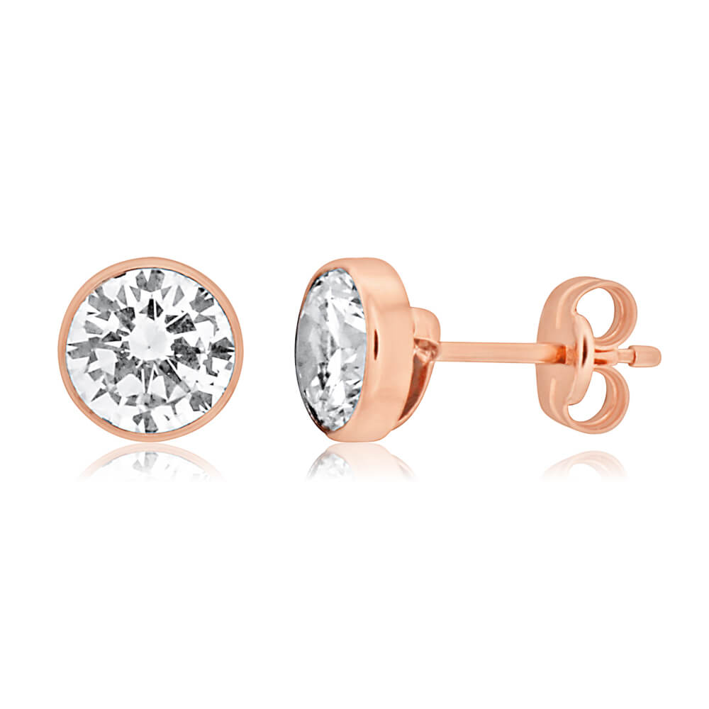 9ct Rose Gold 6mm Cubic Zirconia Stud Earrings for Women - Elegant Hypoallergenic CZ Earrings - Perfect for Everyday Wear, Date Nights & Special Occasions
