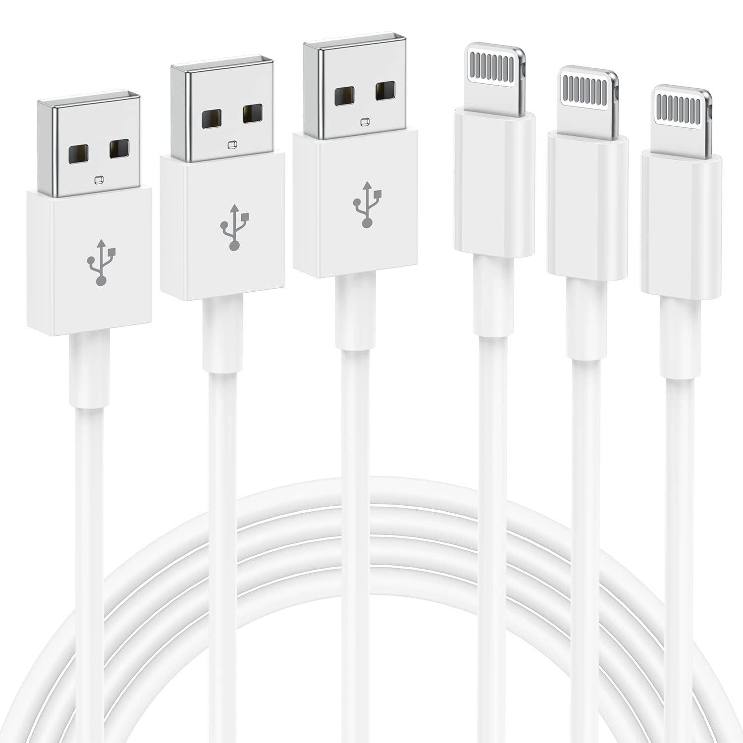 Original Apple 3-Pack 3m Lightning to USB Fast Charging Cable - Compatible with iPhone 14 Pro/13 Pro Max/12 Mini/11 Pro/X/XS/XR/8/7/6/SE & iPad - Perfect for Home, Office, Car Charging & Travel Accessories