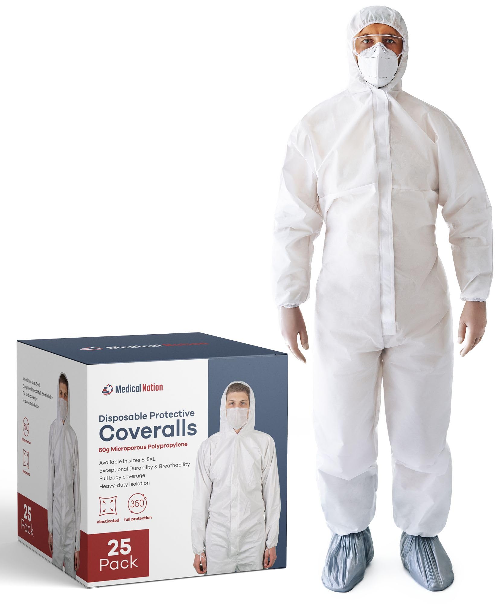Disposable Hazmat Suits 25 Pack - Full Body Protective Coveralls with Attached Hood & Boots | Heavy Duty Water Resistant Painters Suit for Adults | Breathable Chemical Protection | Ideal for Painting, Construction, Chemical Handling & Emergency Response