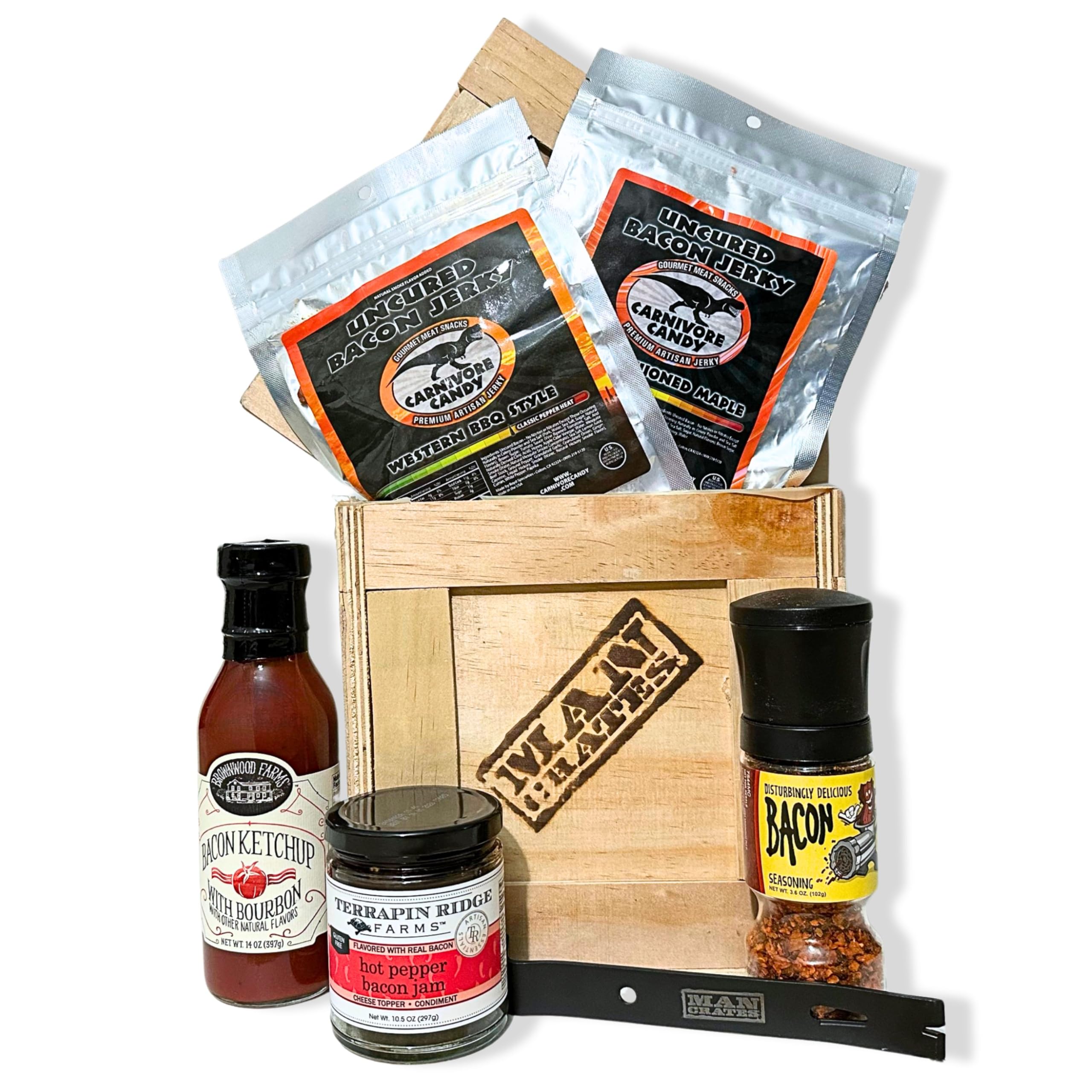 Bacon Crate Gift Box - 5 Premium Bacon-Flavored Snacks Including Maple Bacon Jerky & Bacon Seasoning - Perfect for Men's Gifts, Father's Day, BBQ Parties & Game Night Snacks