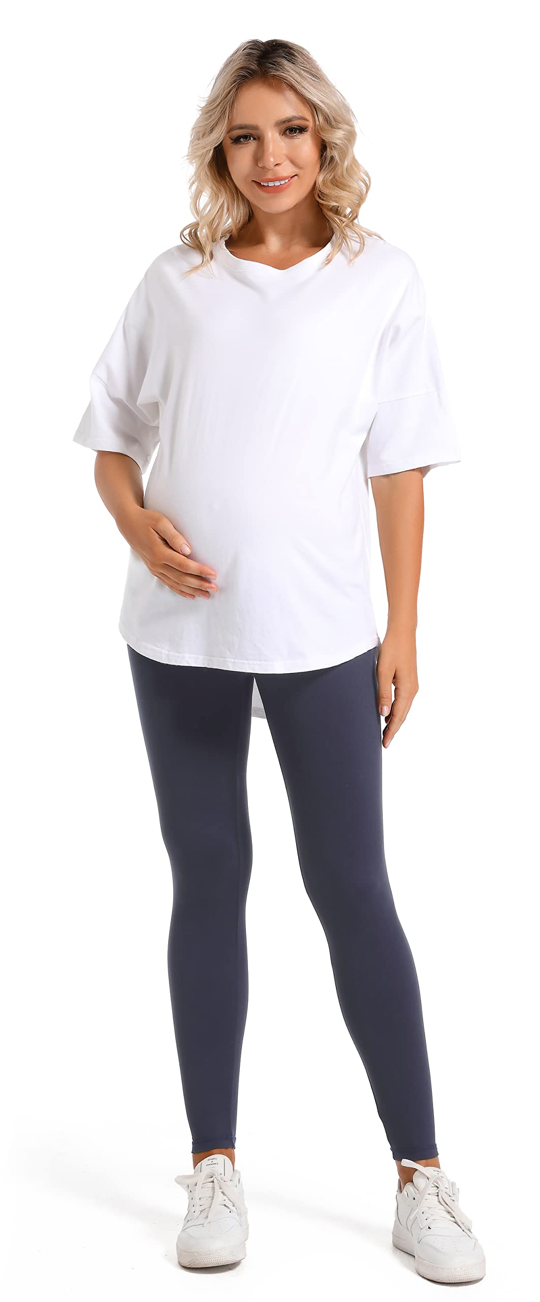 V VOCNI Maternity Leggings Over The Belly - Women's Essential Stretch Pregnancy Pants, Buttery Soft Knit Belly Support for Comfort - Perfect for Yoga, Workouts & Everyday Wear During Pregnancy