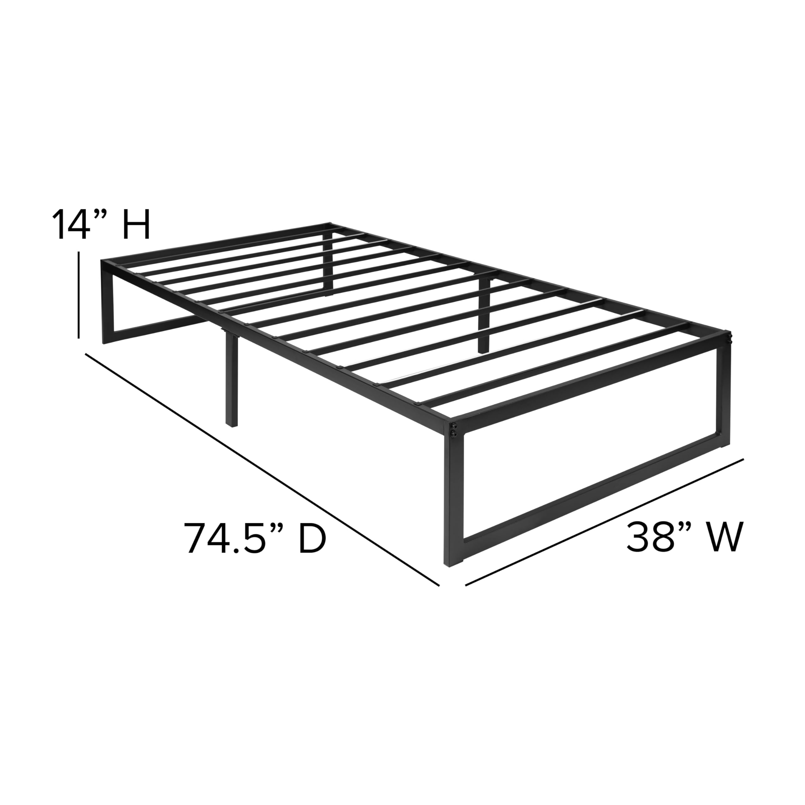 14 Inch Metal Platform Bed Frame with 12 Inch Pocket Spring Mattress in a Box - Twin Size, No Box Spring Needed | Perfect for Small Spaces, Guest Rooms & Dormitories