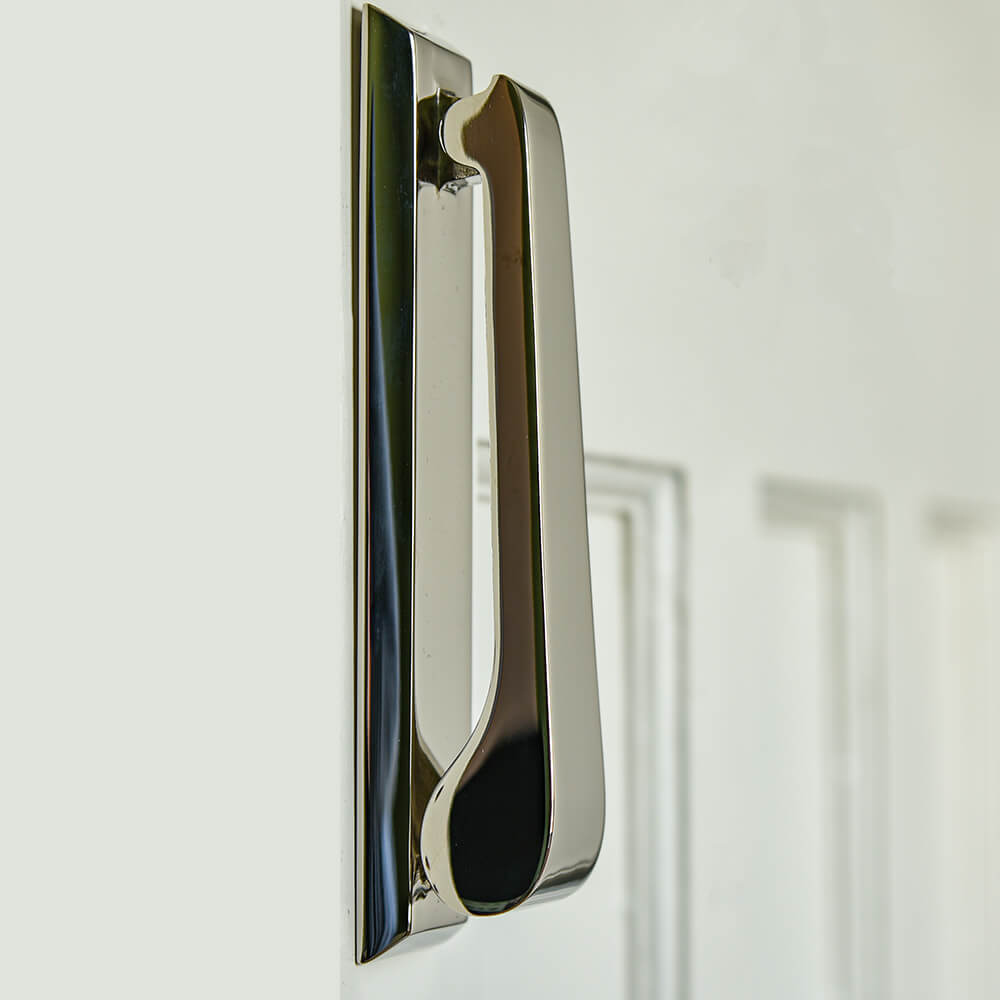 Polished Nickel Slim Door Knocker - Elegant & Durable Brass Door Knocker for Home Entryway - Perfect for Front Door, Farmhouse, and Traditional House Decor
