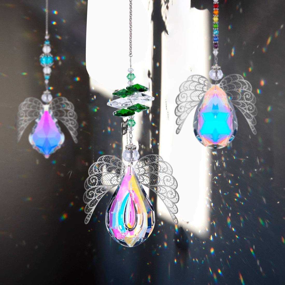 63mm Maple Leaf Crystal Ball Prisms - Handmade Gold Plated Suncatcher with Angel Wings, Rainbow Maker for Window Decor, Garden Ornament, Meditation Gifts & Spiritual Healing