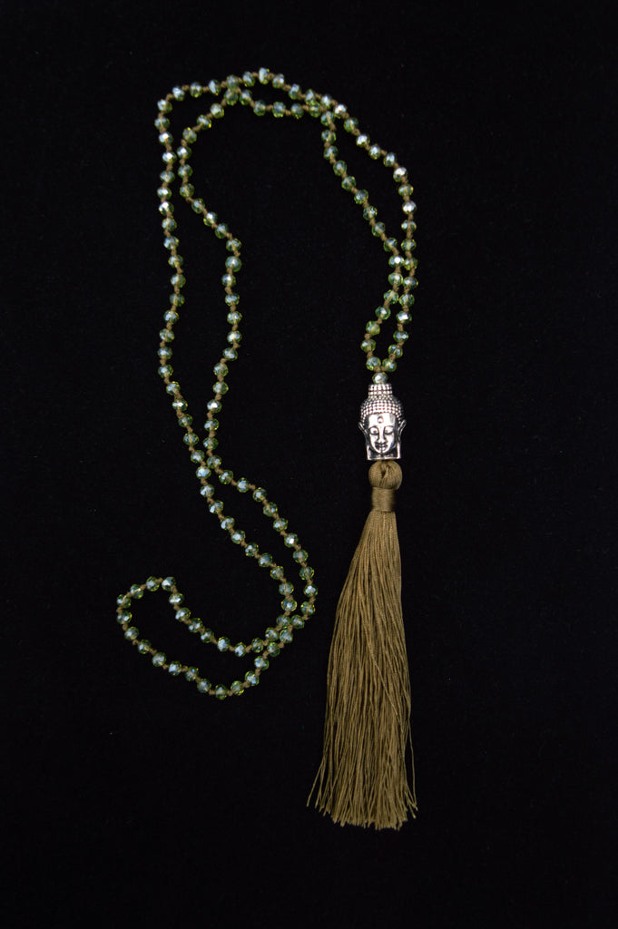 Buddha Necklace for Women & Men - Khaki Beaded Spiritual Jewelry - Meditation & Yoga Accessory