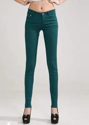 Stylish Women's Skinny Jeans in Green - High Waist Stretch Denim Pants for Casual Wear & Night Out