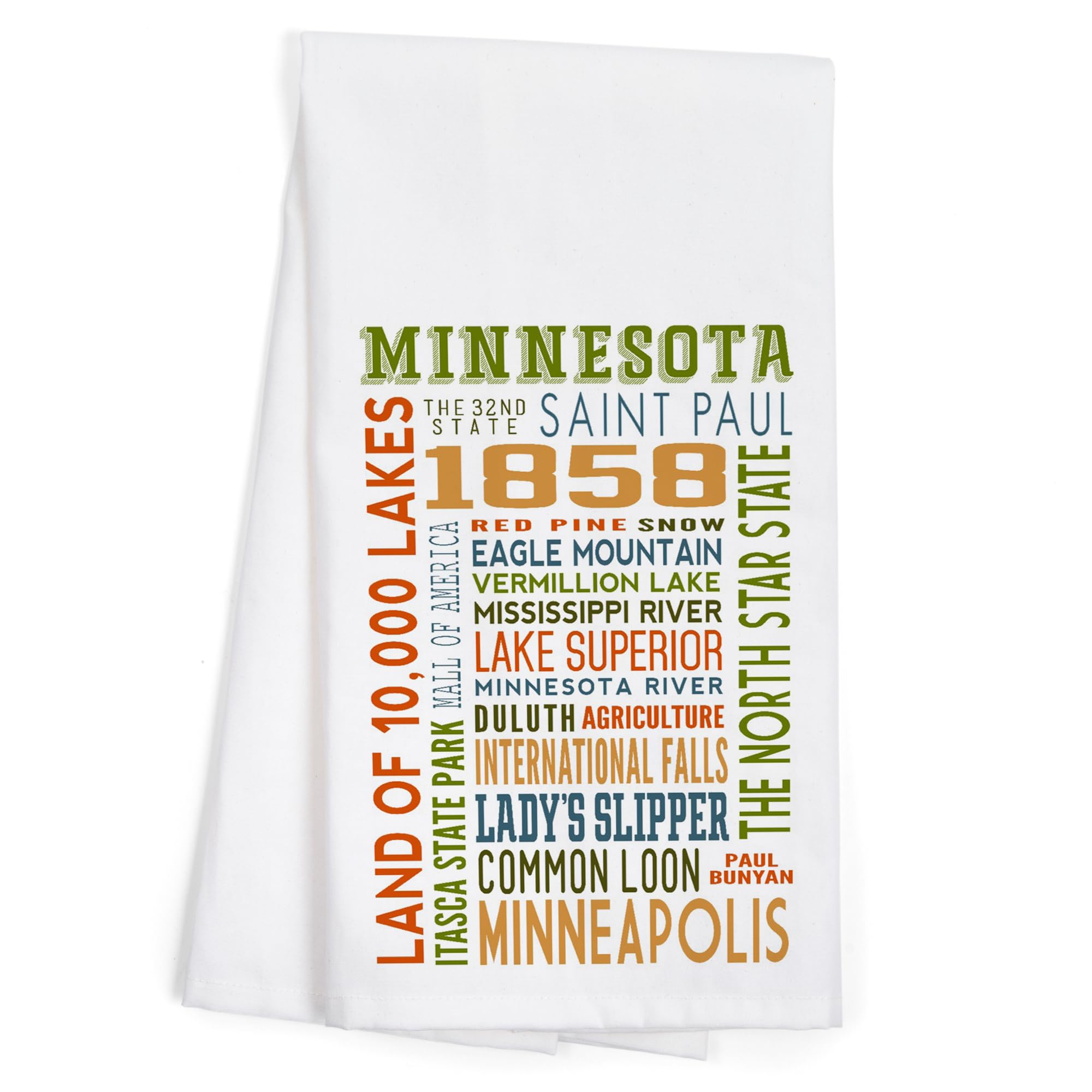 Lantern Press Minnesota Typography Tea Towel - 100% Cotton Decorative Hand Towel for Kitchen & Home | Perfect for Cooking, Baking, and Farmhouse Decor