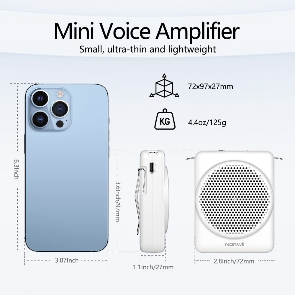 NORWII Mini Voice Amplifier Microphone Headset - 30W Portable Speaker with 3H Quick Charge & 30H Playtime - Wireless Mic for Teachers, Tour Guides, Public Speaking - Ideal for Classrooms, Presentations & Outdoor Events (White)