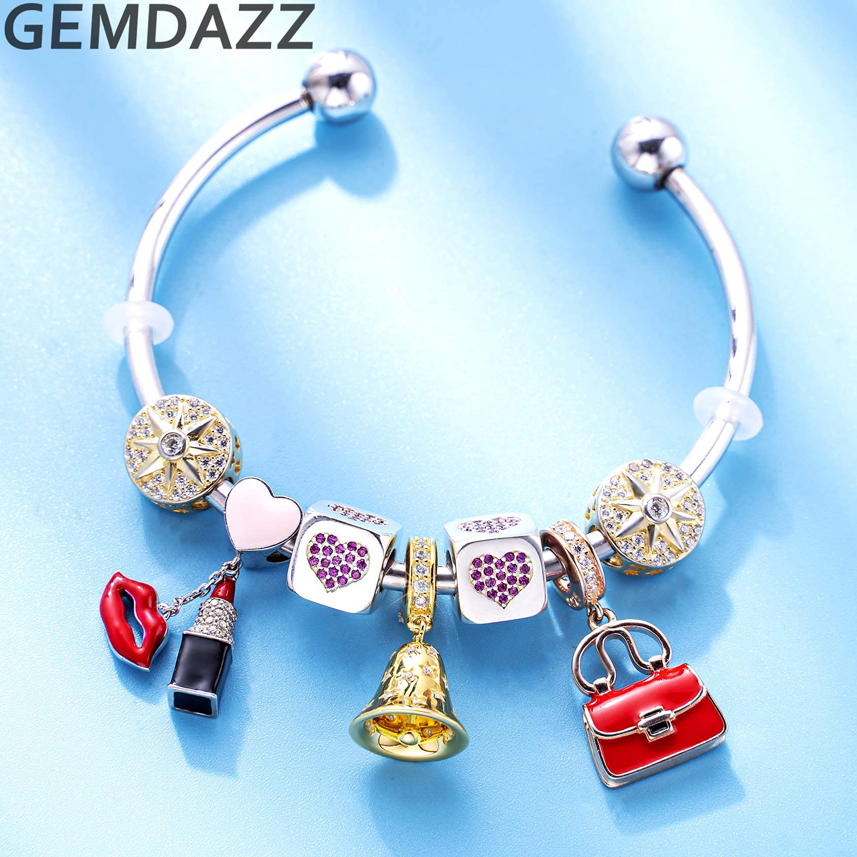 GEMDAZZ Christmas Charm Bracelet Set - Gold Plated Star & Bell Pendant Charms (2pc) - Perfect Gift for Mom & Friends - Holiday Jewelry for Christmas Parties & Gift Exchanges