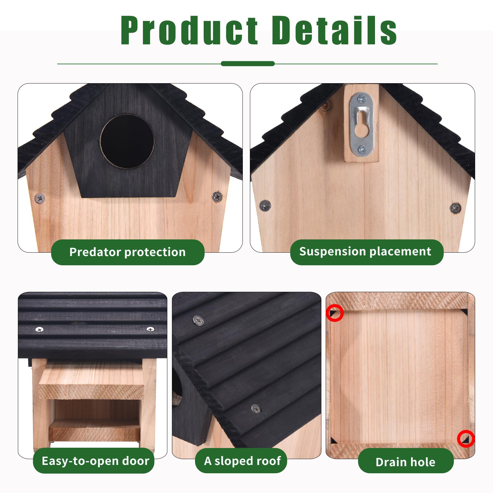 Wooden Bluebird House with Predator Guard - Outdoor Hanging Birdhouse for Wild Birds, Garden, Backyard & Courtyard - Perfect for Bird Watching & Nature Lovers