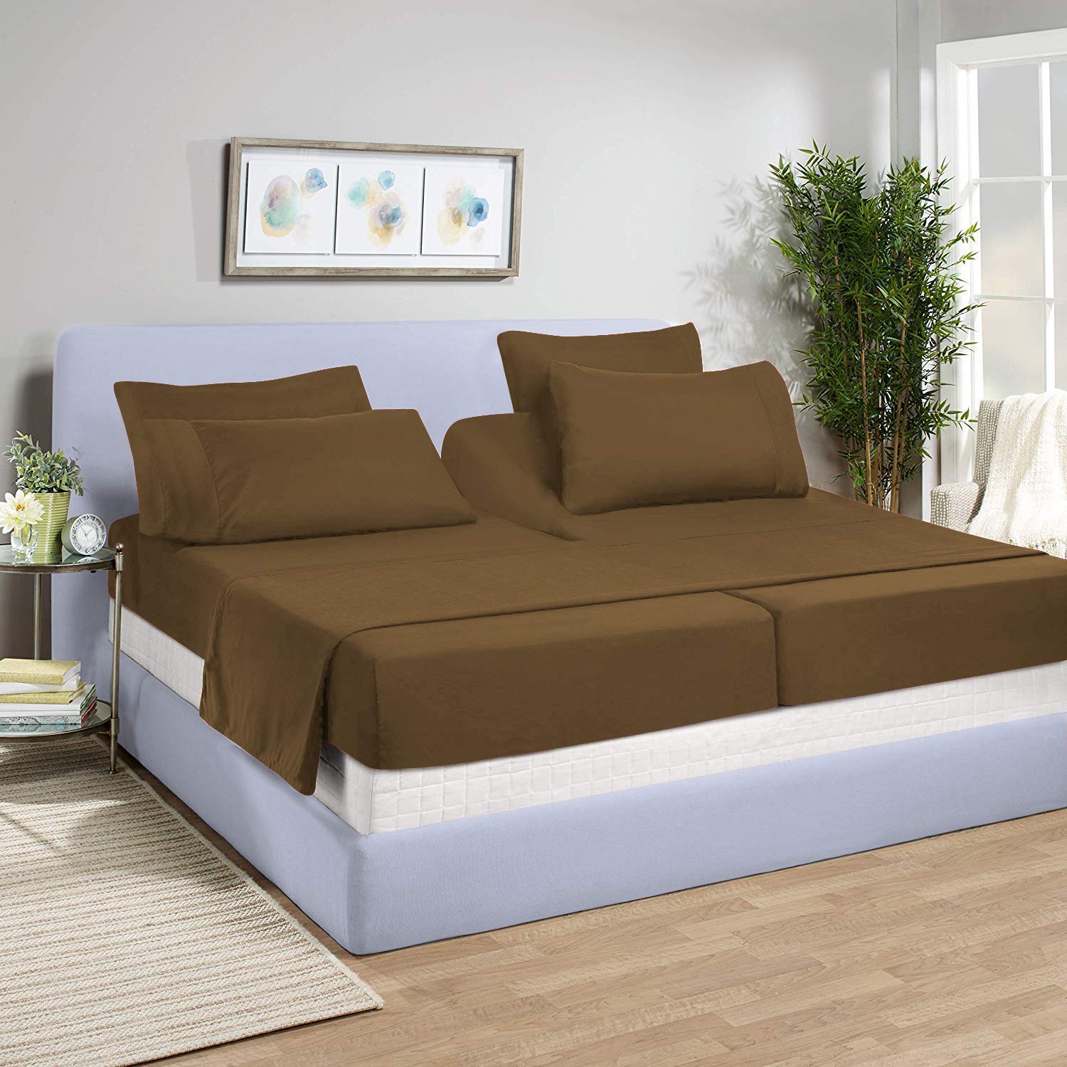 Split Queen Bed Sheet Set (5-Pieces) - 800 Thread Count 100% Egyptian Cotton - Adjustable Deep Pocket Fitted Sheet (15