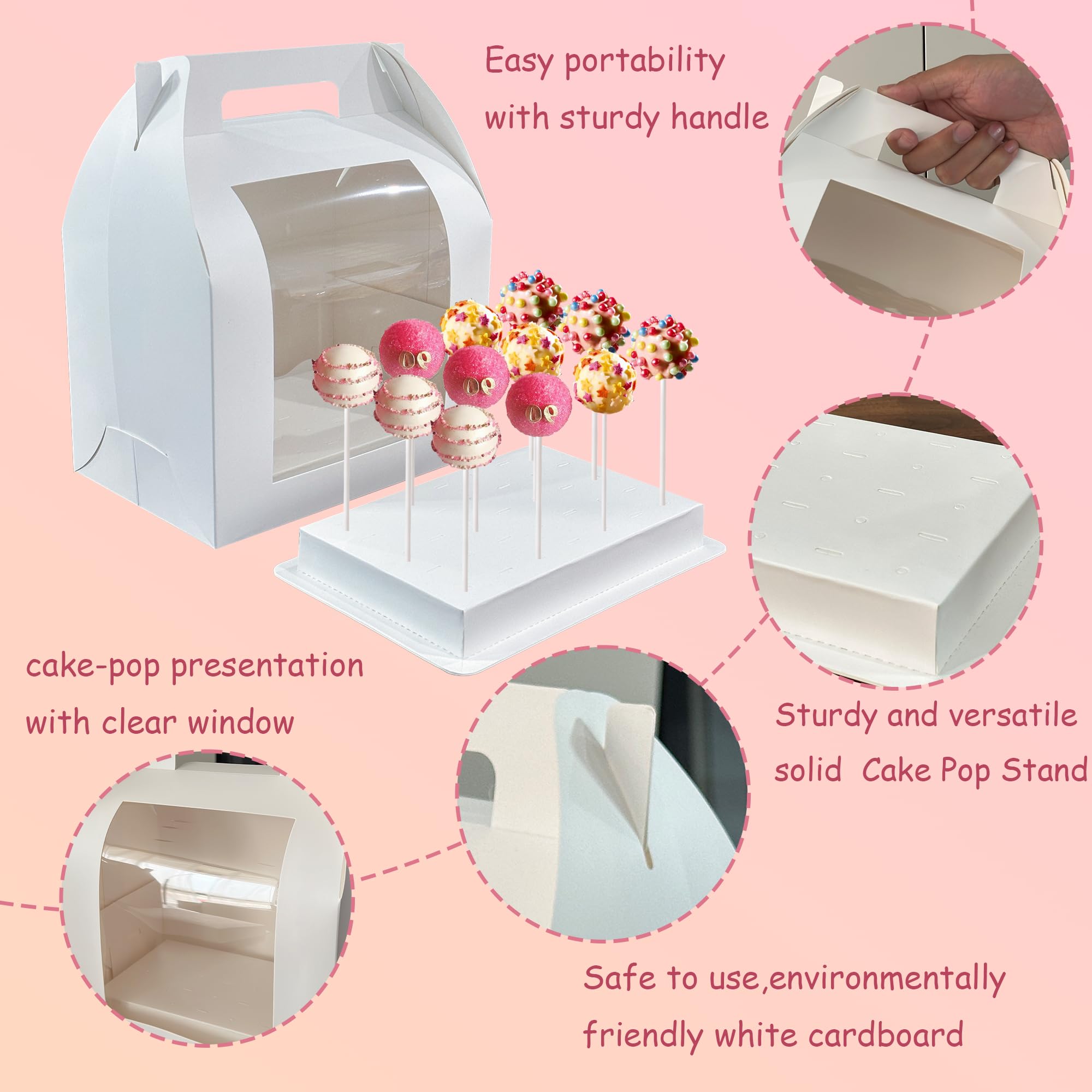 8pcs Cake Pop Holder Boxes with Clear Window - Portable Display Stand for Party Treats