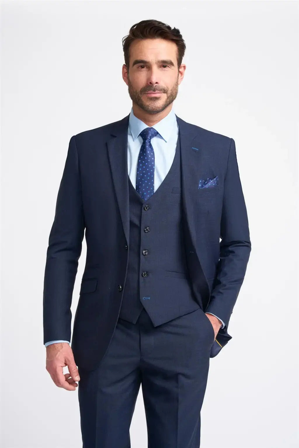 Cavani Seeba Navy Blue Men's 3-Piece Suit - Slim Fit Business Suit for Weddings, Office & Formal Events