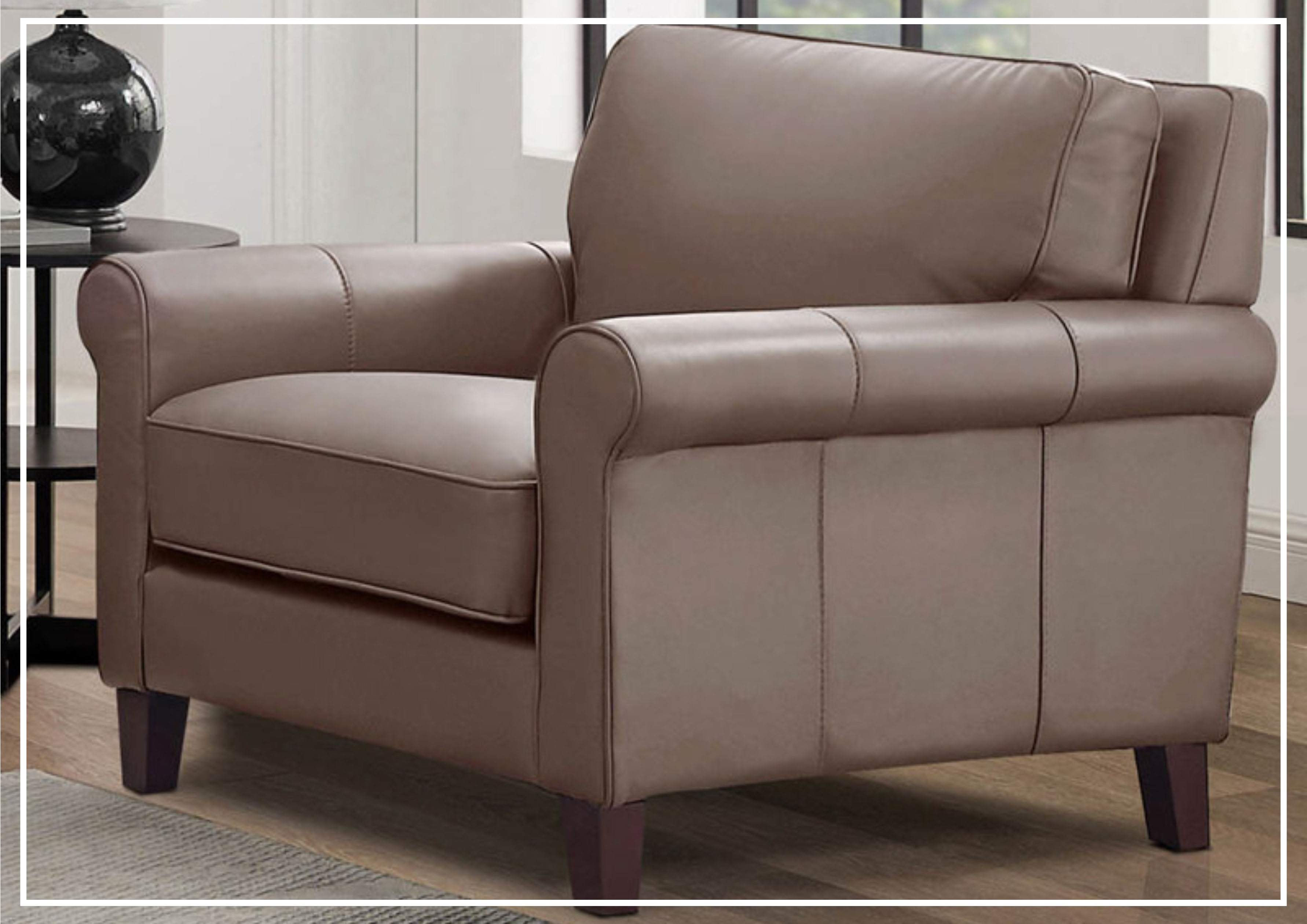 Premium Hydeline Laguna Taupe Brown Leather Armchair with Rolled Arms - Perfect for Living Room, Office & Study