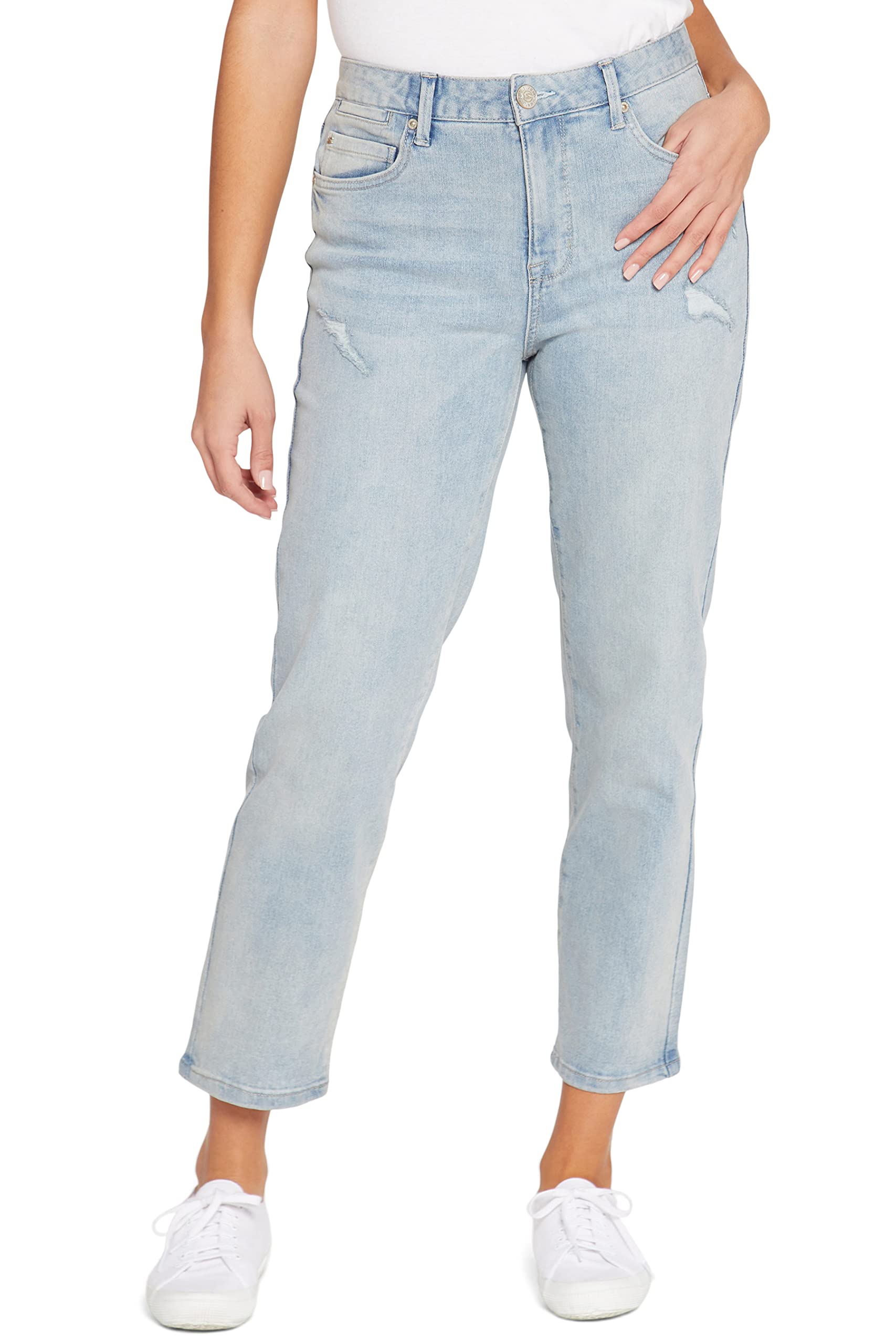 Seven7 Women's High Rise Straight Leg Jeans - Comfortable Stretch Denim Pants for Casual Wear & Everyday Outfits