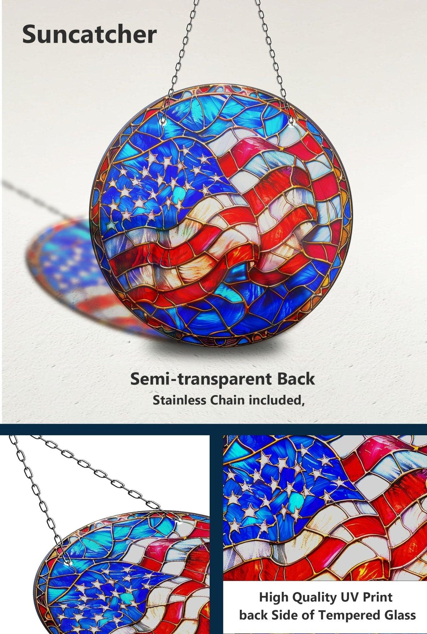American Flag Suncatcher - Patriotic Window Decoration for Home & Office - Perfect for Independence Day, Memorial Day & Veterans Day Decor