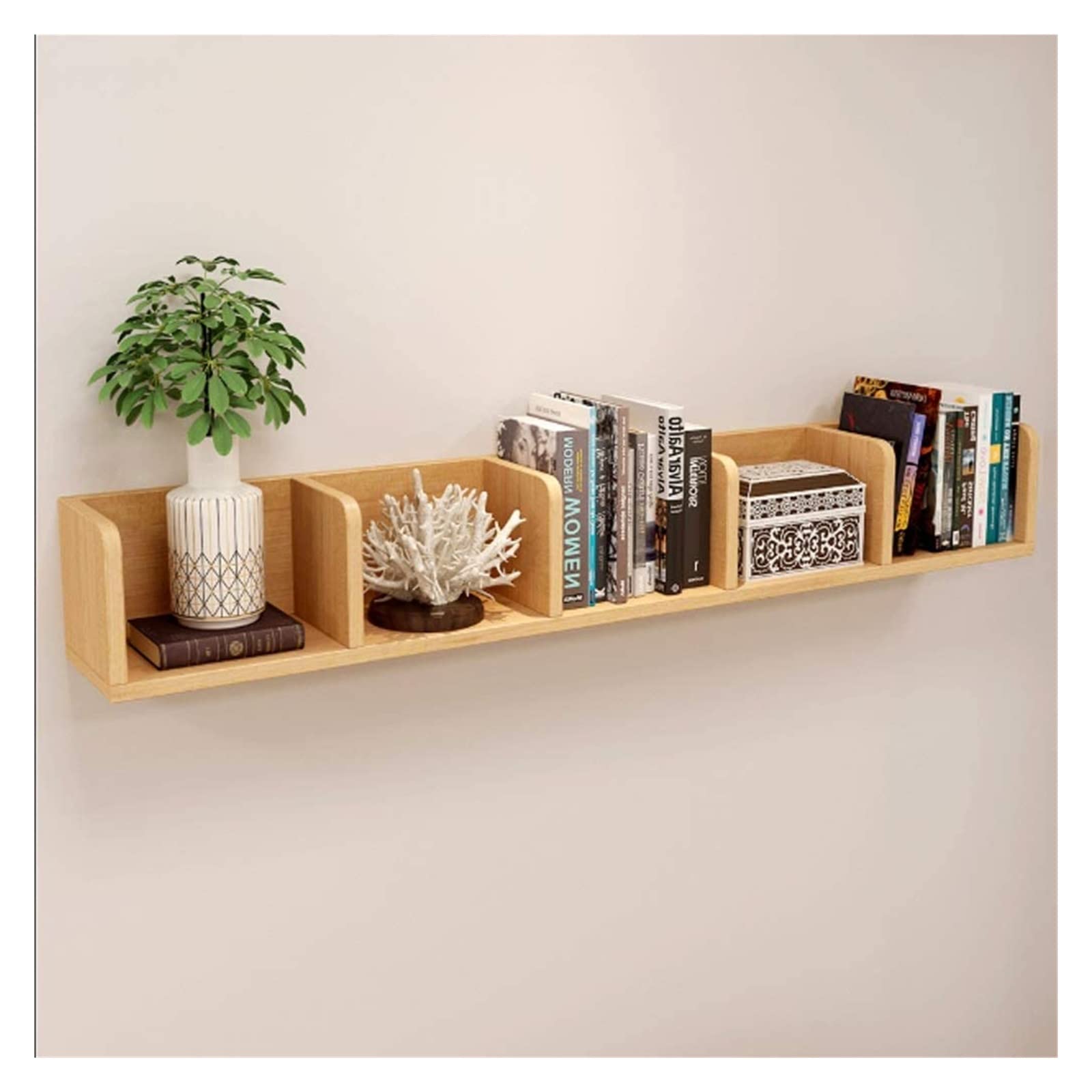 Oak Floating Wall Shelf - Modern Wooden Corner Shelves for Plants, Books & Decor | Wall Mounted Storage & Display Rack for Living Room, Bedroom, Office