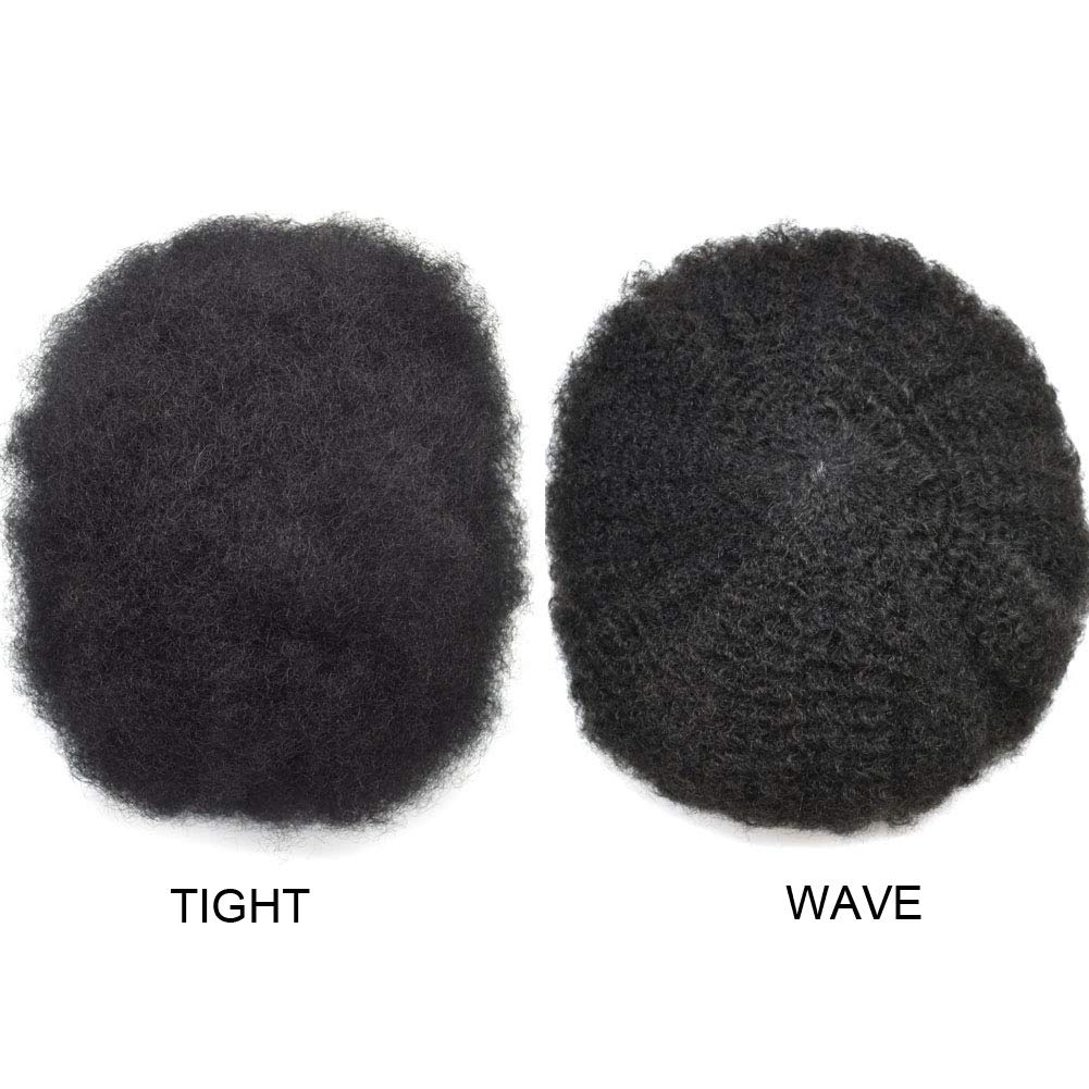 Brazilian Human Hair Afro Toupee for Black Men - Full French Lace Wig with Transparent Base | 6mm Afro Wave Curly Replacement System (1B Off Black) | Perfect for Daily Wear, Cosplay & Special Events