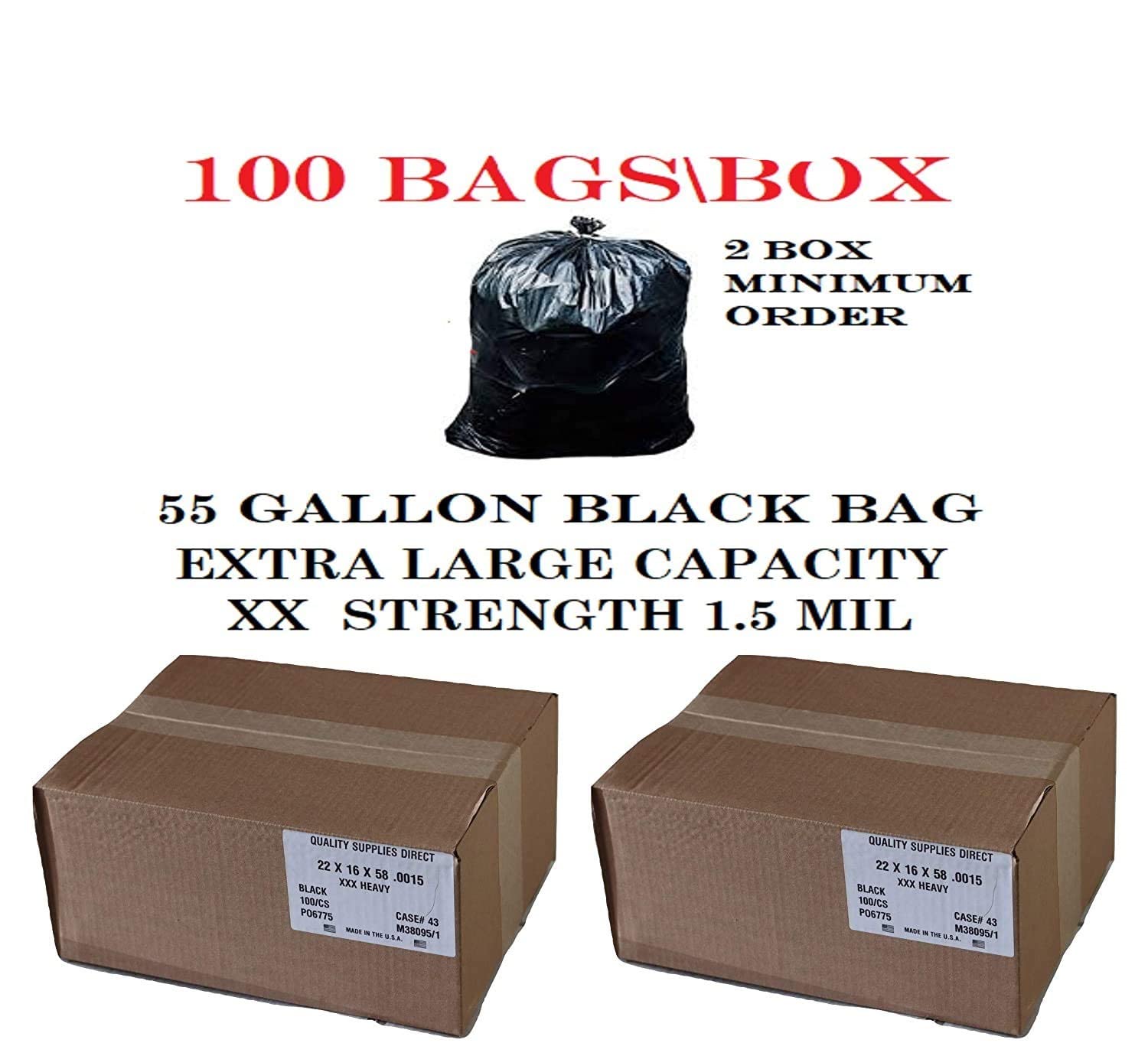 Heavy Duty 55-60 Gallon Trash Bags (200 Count) - 38