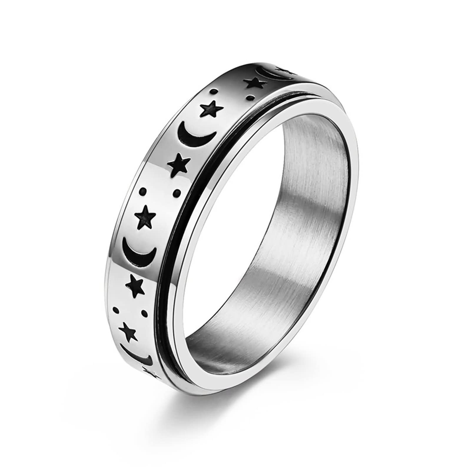 Stainless Steel Rotatable Star Moon Sun Ring for Women - Size 5-12, Promise & Engagement Rings - Perfect for Romantic Gifts, Anniversary & Everyday Wear