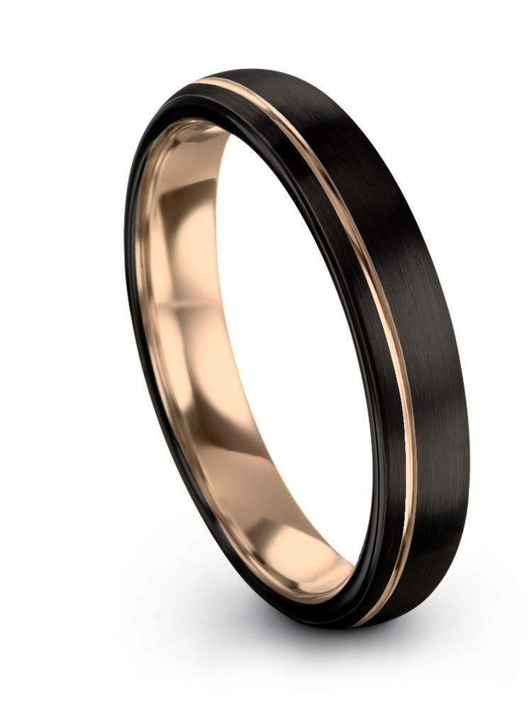Midnight Rose Collection 4mm Tungsten Wedding Band Ring for Men & Women - 18k Rose & Yellow Gold Plated, Dome Offset Line, Black Brushed & Polished Finish - Perfect for Anniversaries, Engagements & Everyday Wear