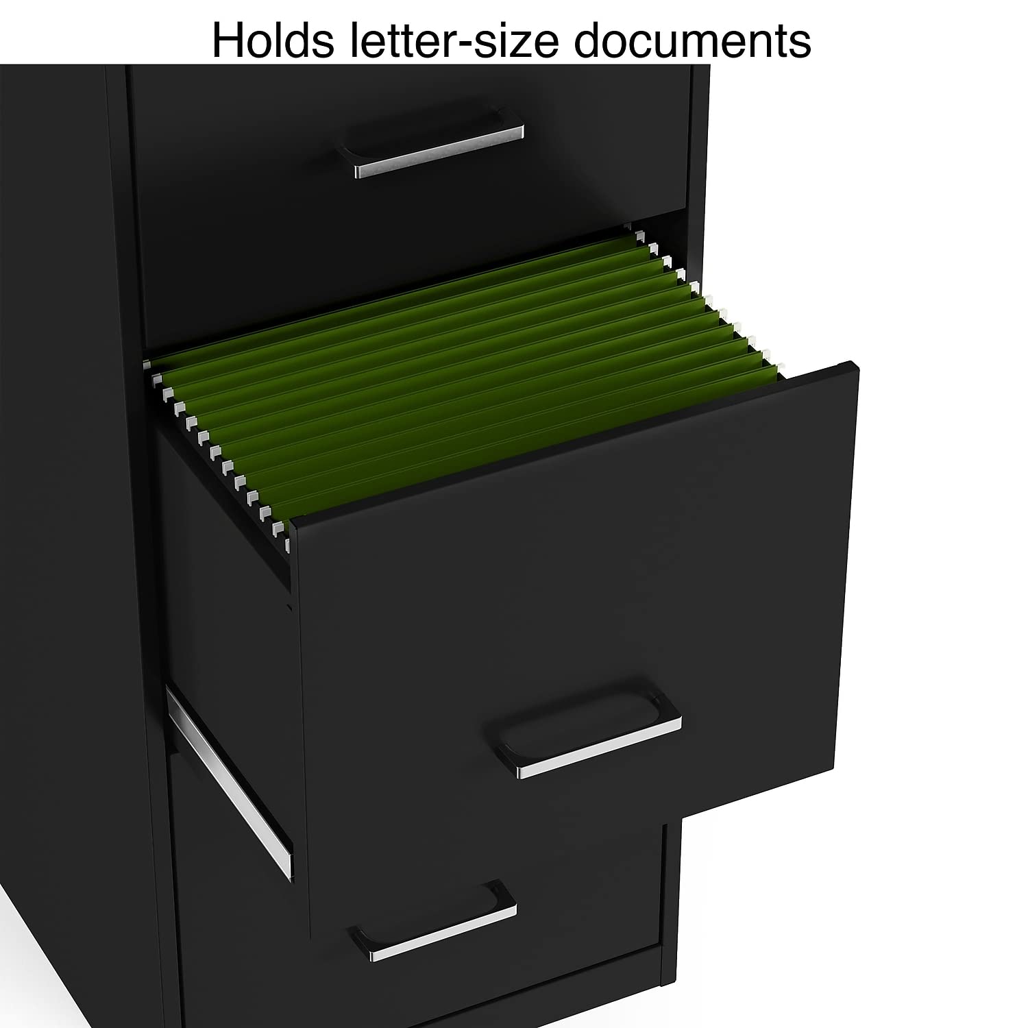 4-Drawer Vertical Letter-Size File Cabinet - Black Office Organizer for Documents, Files & Folders - Perfect for Home Office, School & Business Storage