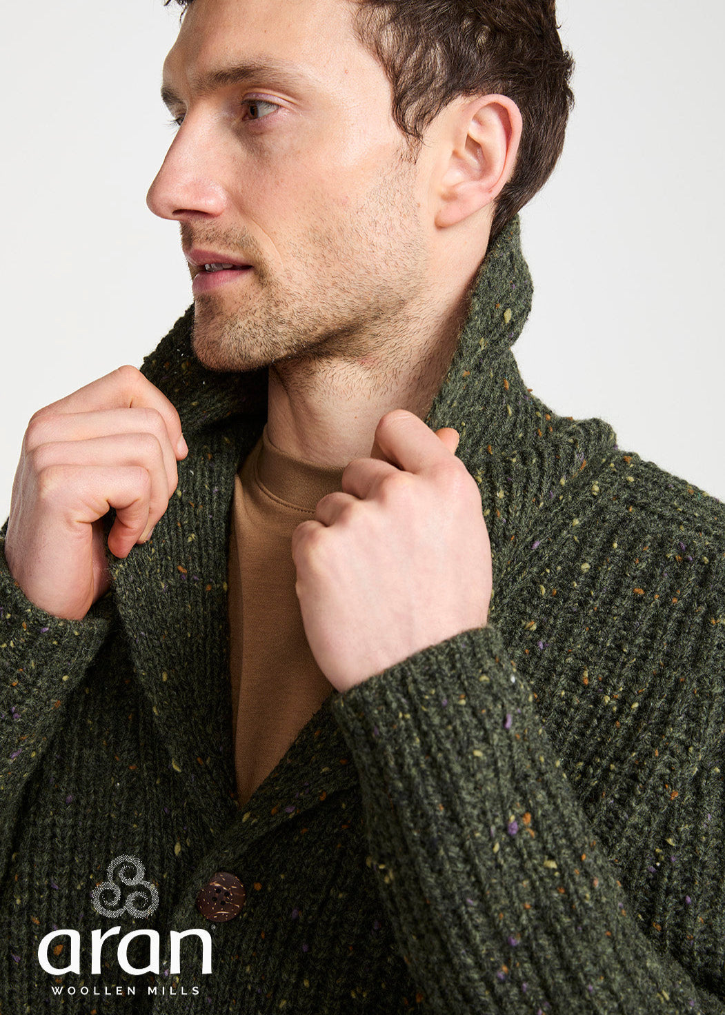 Men's Fisherman Rib Shawl Cardigan Sweater - Soft Knit Warm Green Cardigan for Fall & Winter | Cozy Lounge Wear, Casual Outfit, Office Style, Date Night Fashion