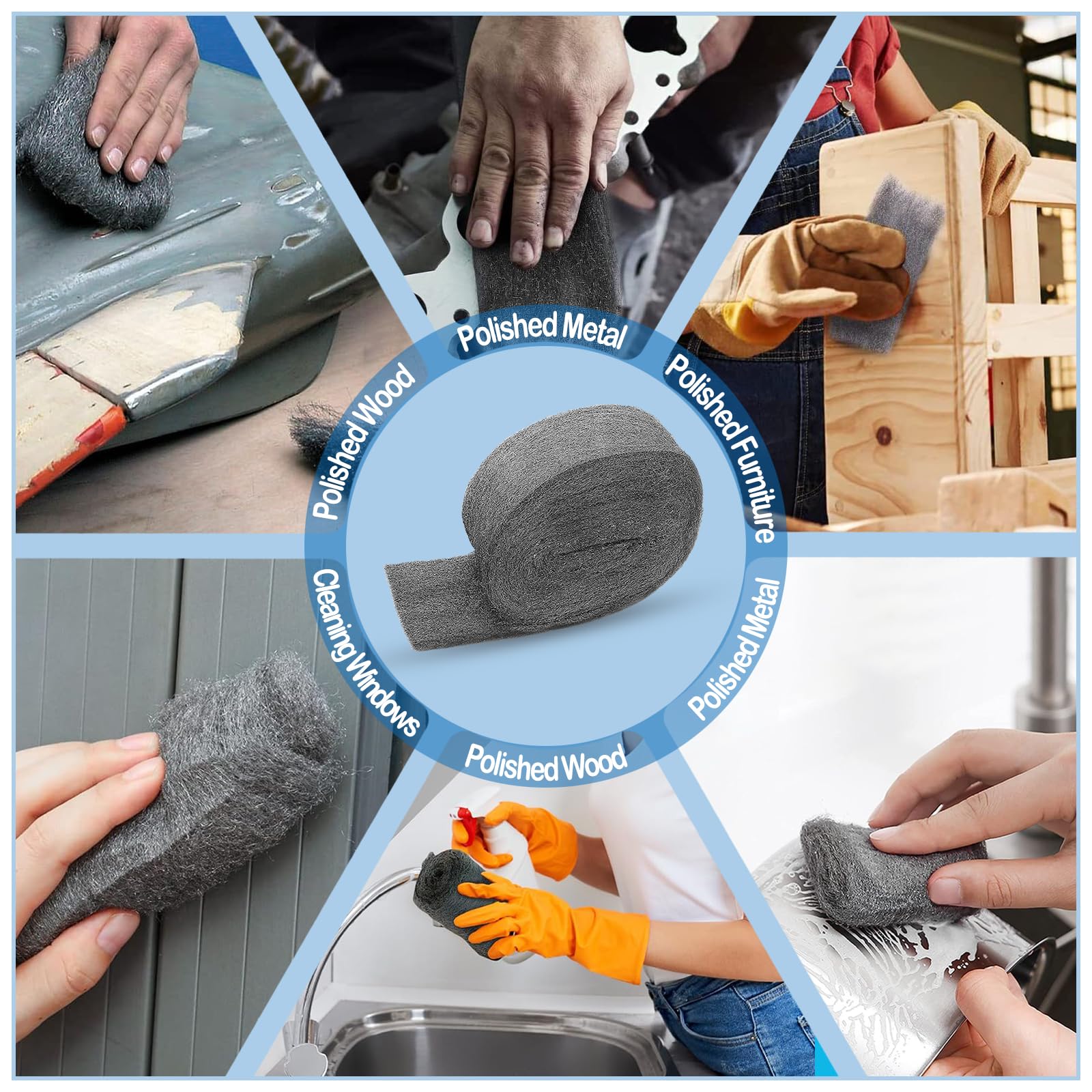 Premium Steel Wool for Rust Removal & Polishing - 3# Coarse Grade (2-Pack) - Ideal for Automotive Parts, Chrome Wheels, Floor Scuffs & Stubborn Stains - Includes Protective Gloves - Perfect for DIY Car Detailing & Home Cleaning Projects