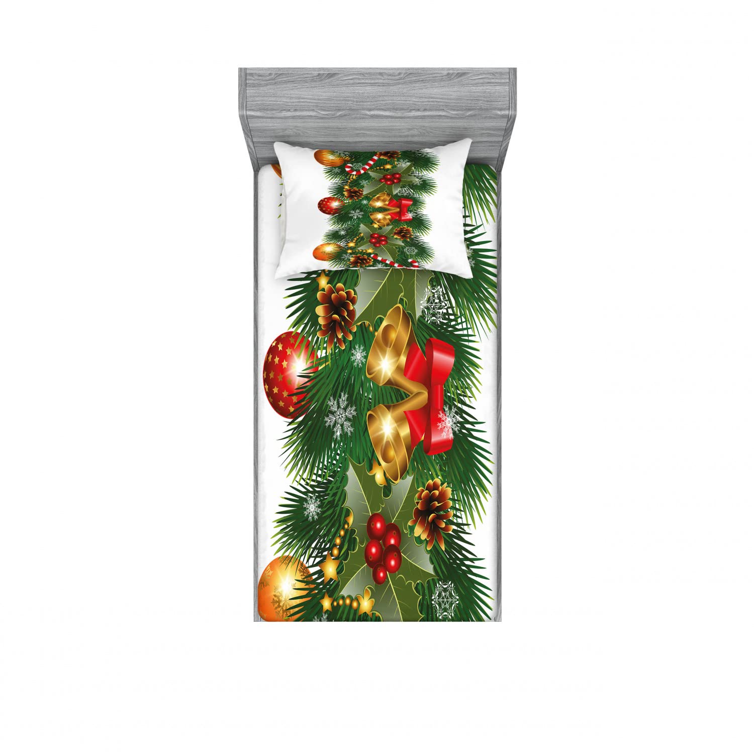 Ambesonne Christmas 2-Pack Twin XL Fitted Sheet & Pillow Sham Set - Holiday Tree Ornament Design, 4-Piece Bedding Decor (2 Fitted Sheets + 2 Pillow Covers) - Vibrant Multicolor Patterns for Festive Bedroom Decor | Perfect for Holiday Guest Rooms, Christmas Themed Bedrooms & Seasonal Home Staging