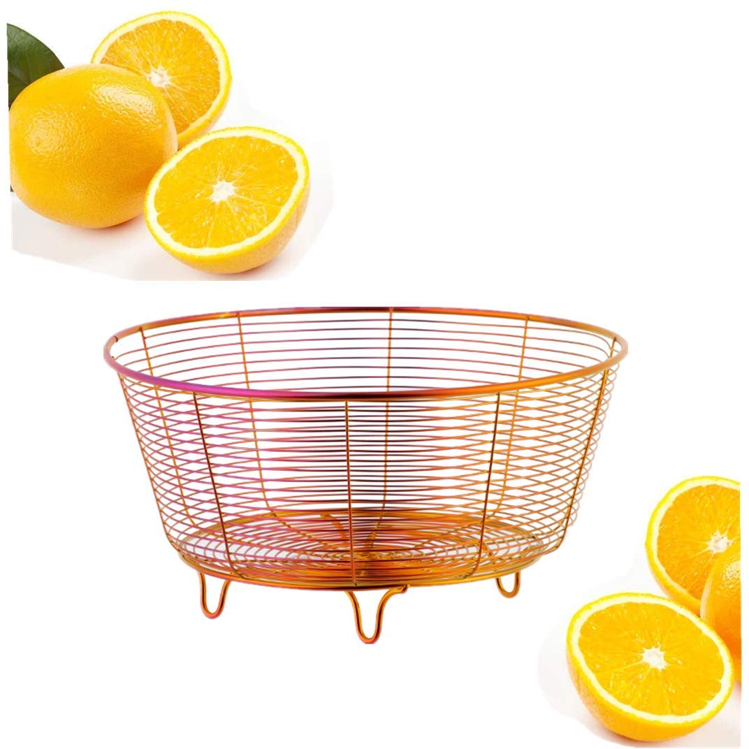 Stainless Steel Fruit Basket Bowl for Kitchen - Durable Wire Storage Basket for Fruits, Bread & Vegetables - Sleek Red Design - Perfect for Countertop, Dining Table & Pantry Organization